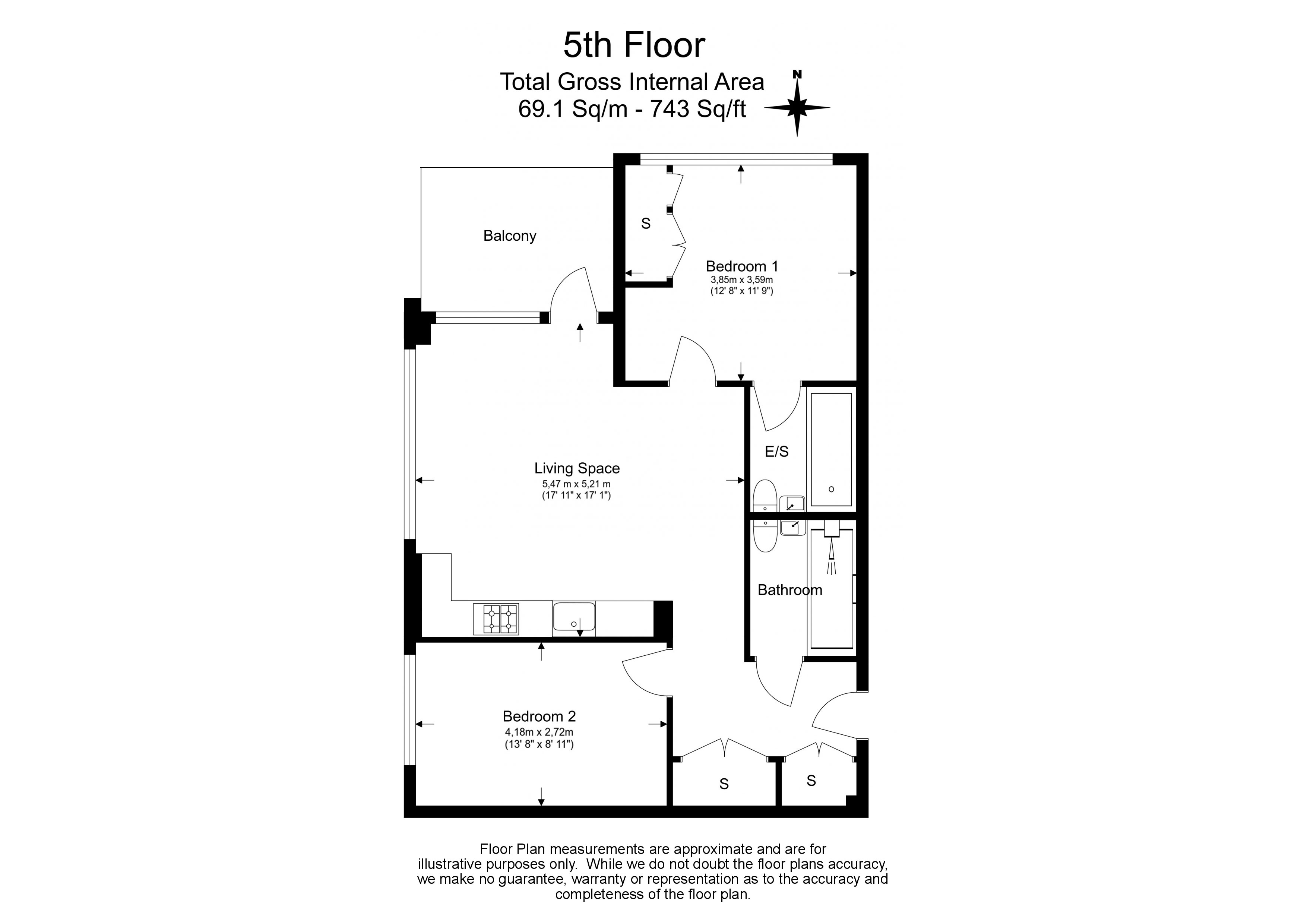 2  bedrooms flat to rent in Phoenix Court Vauxhall, Nine Elms, SE11-Floorplan