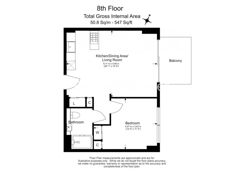 1  bedroom flat to rent in The Modern, Viaduct Gardens, SW11-Floorplan