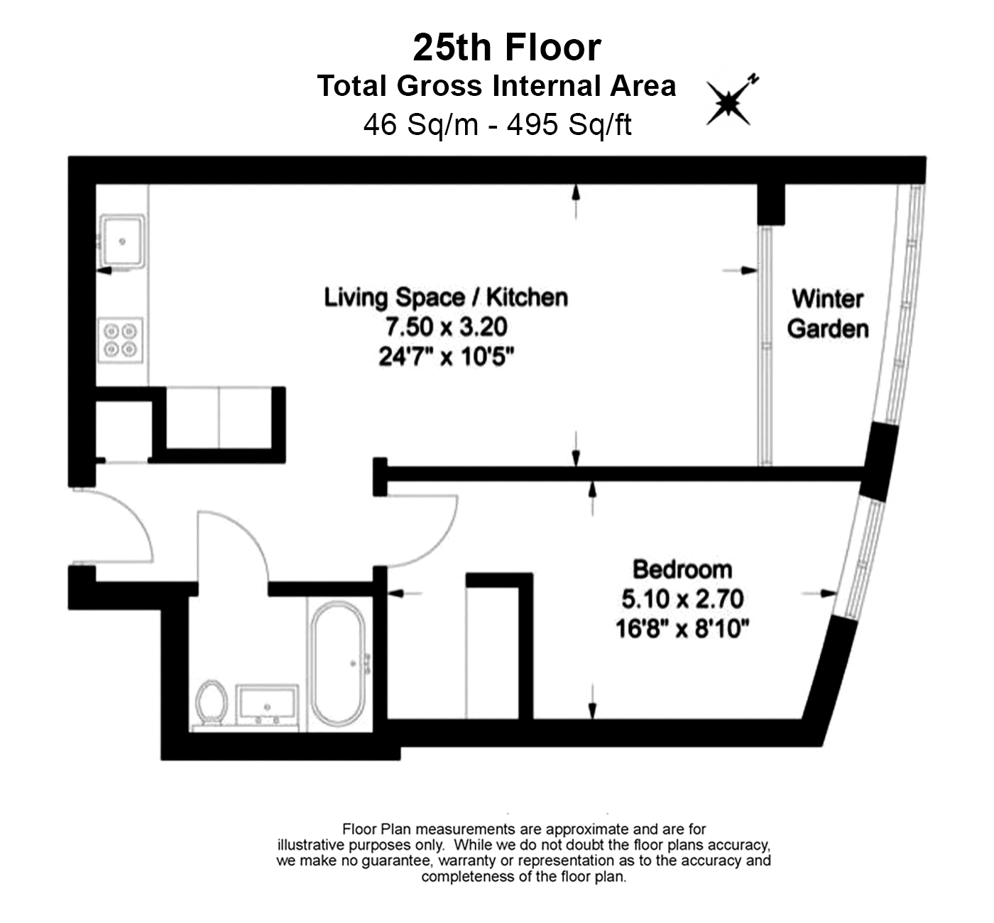 1  bedroom flat to rent in Sky Gardens, Wandsworth Road, SW8-Floorplan
