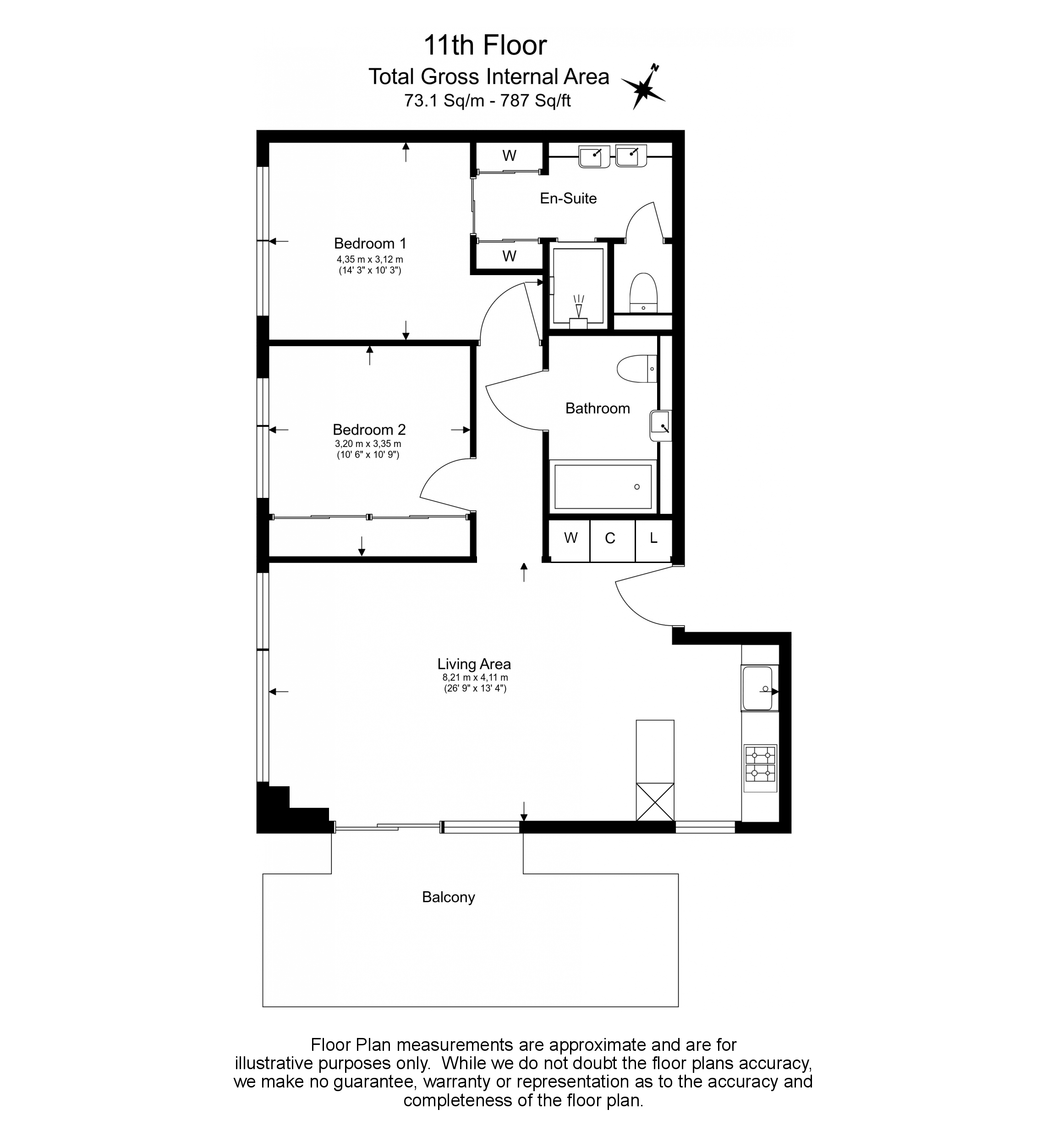 2  bedrooms flat to rent in Legacy Building, Viaduct Gardens, SW11-Floorplan