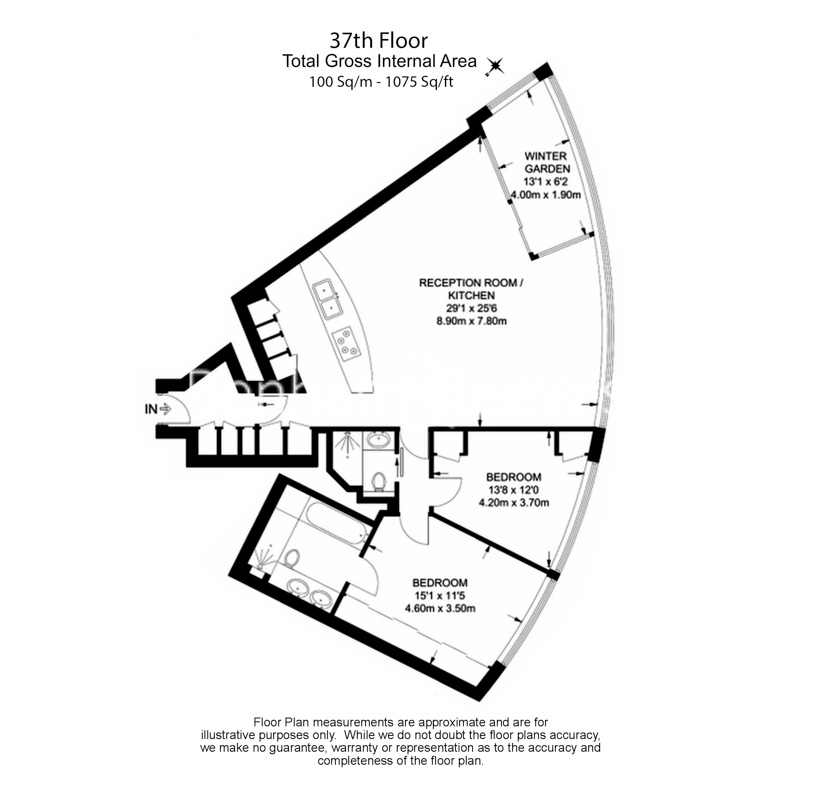 2 bedrooms flat to rent in The Tower, 1 St George Wharf, SW8-Floorplan