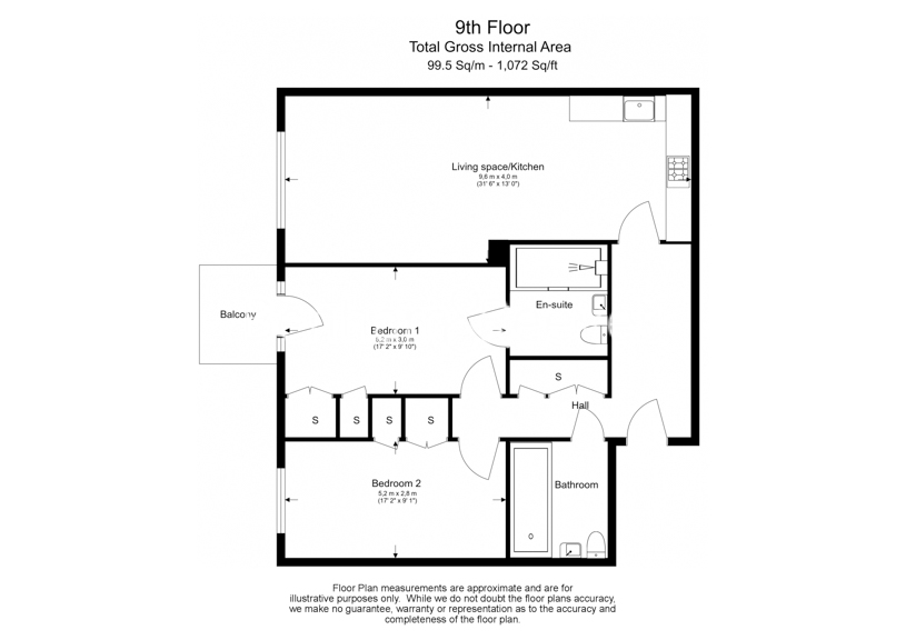 2  bedrooms flat to rent in Charles Clowes Walk, Nine Elms, SW11-Floorplan