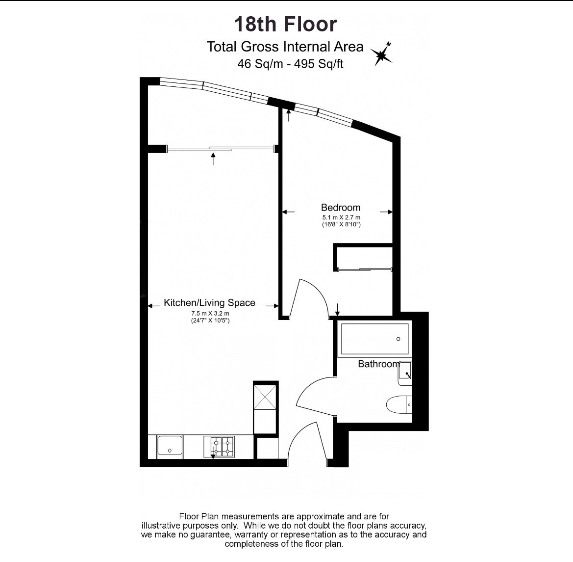 1  bedroom flat to rent in Wandsworth Road, Nine Elms, SW8-Floorplan