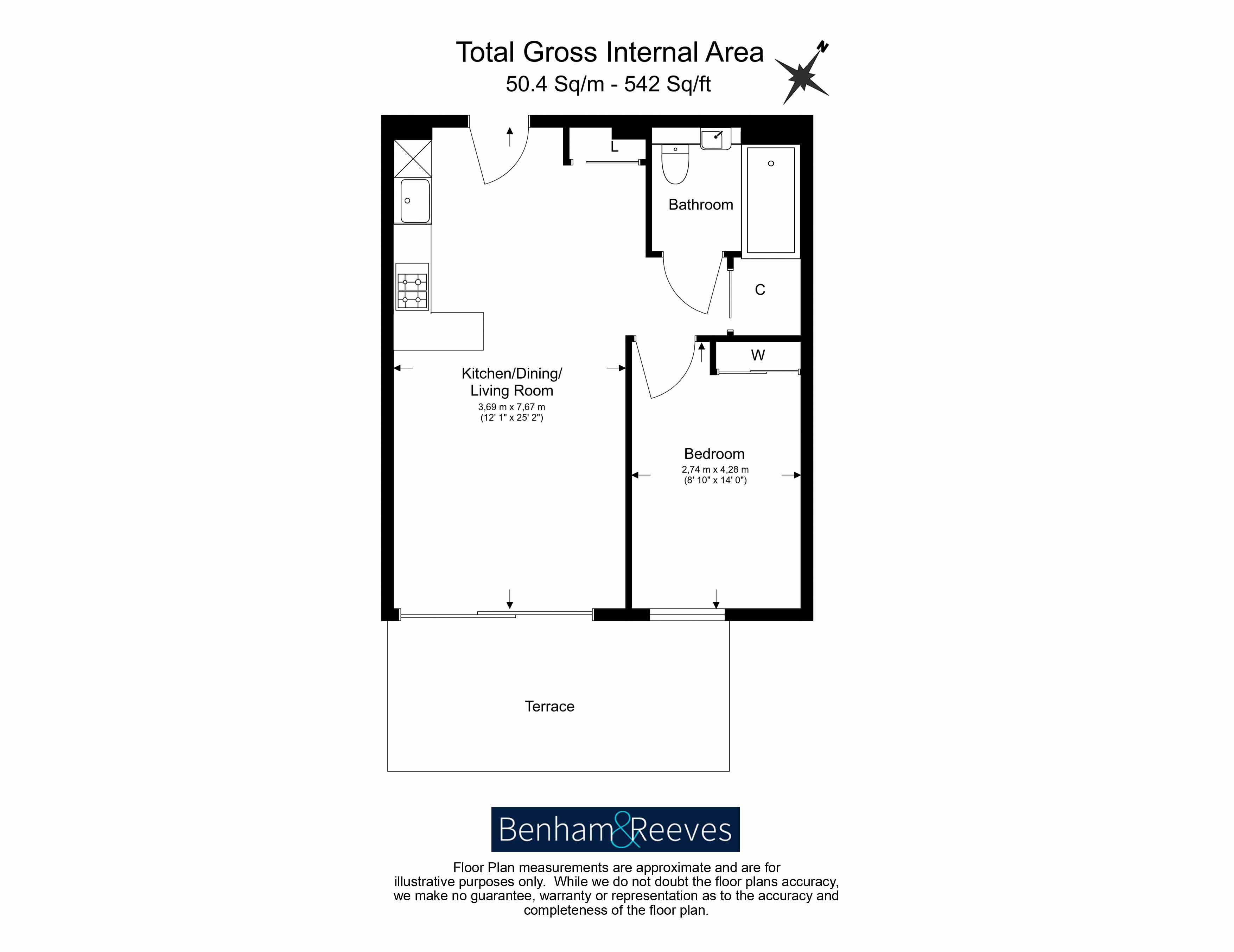 1  bedroom flat to rent in The Modern, Viaduct Gardens, SW11-Floorplan