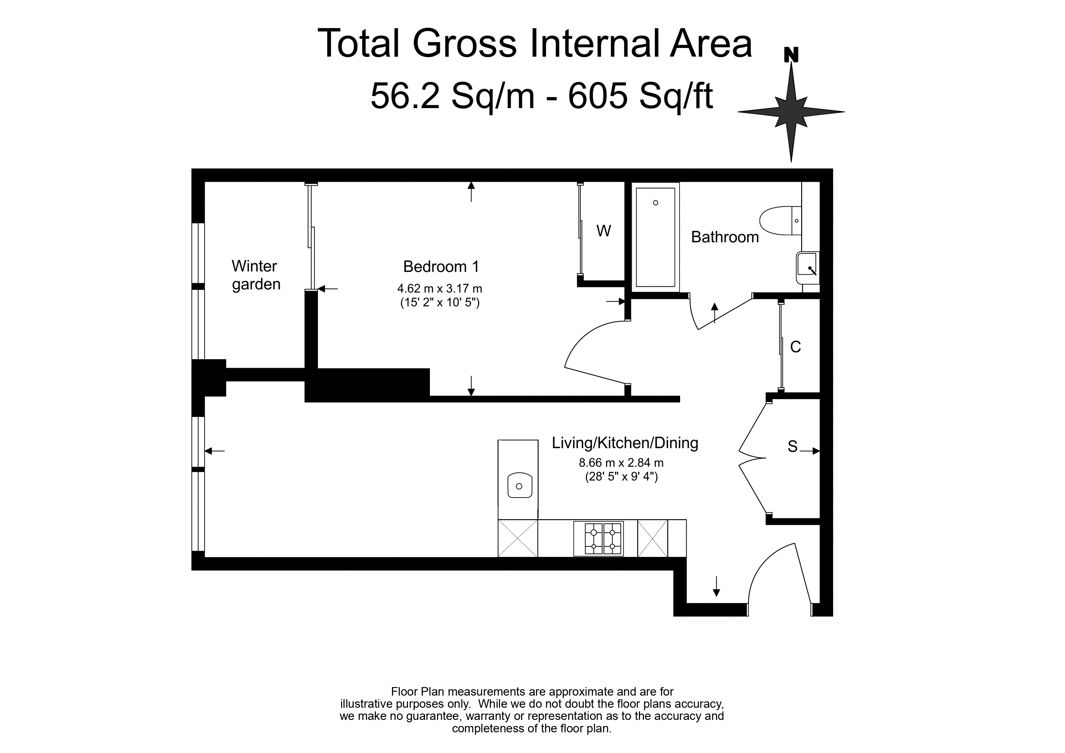 1  bedroom flat to rent in Damac Tower, Vauxhall, SW8-Floorplan