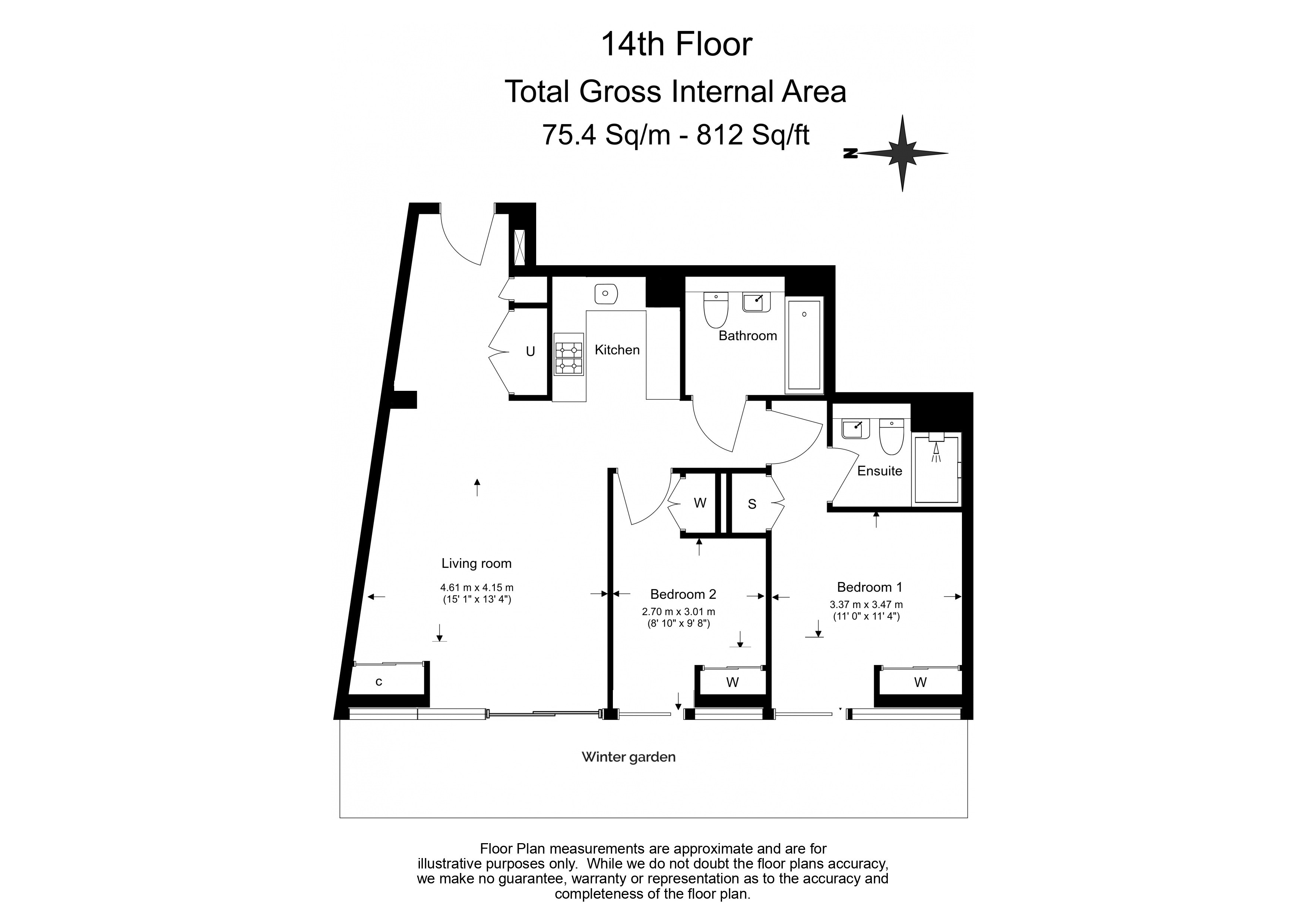 2  bedrooms flat to rent in Circus Road West, Battersea, SW11-Floorplan