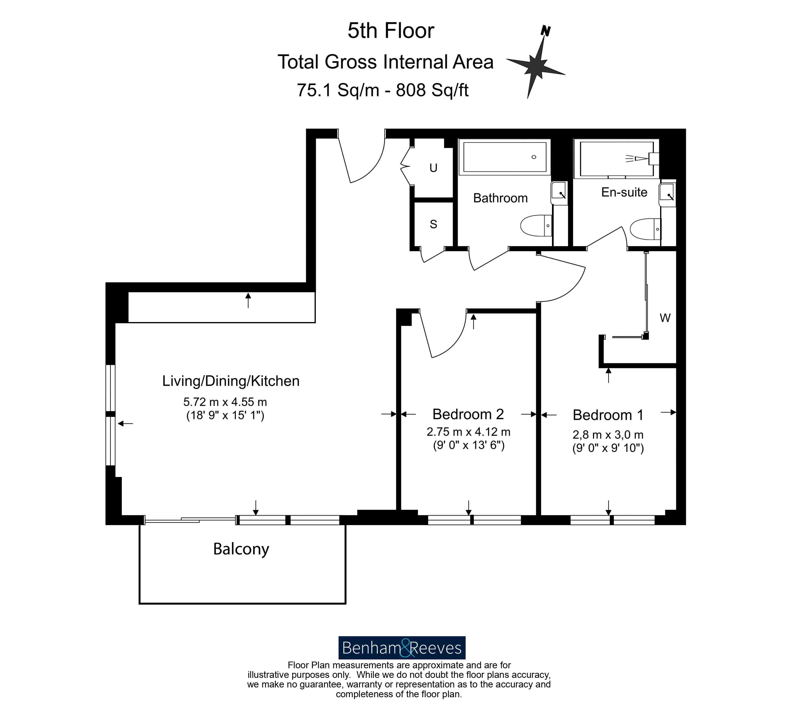 2  bedrooms flat to rent in Juniper Gardens, Oval, SE11-Floorplan