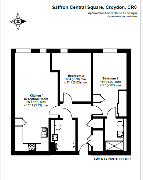 2  bedrooms flat to rent in Pinnacle Apartments, Croydon, CR0-Floorplan