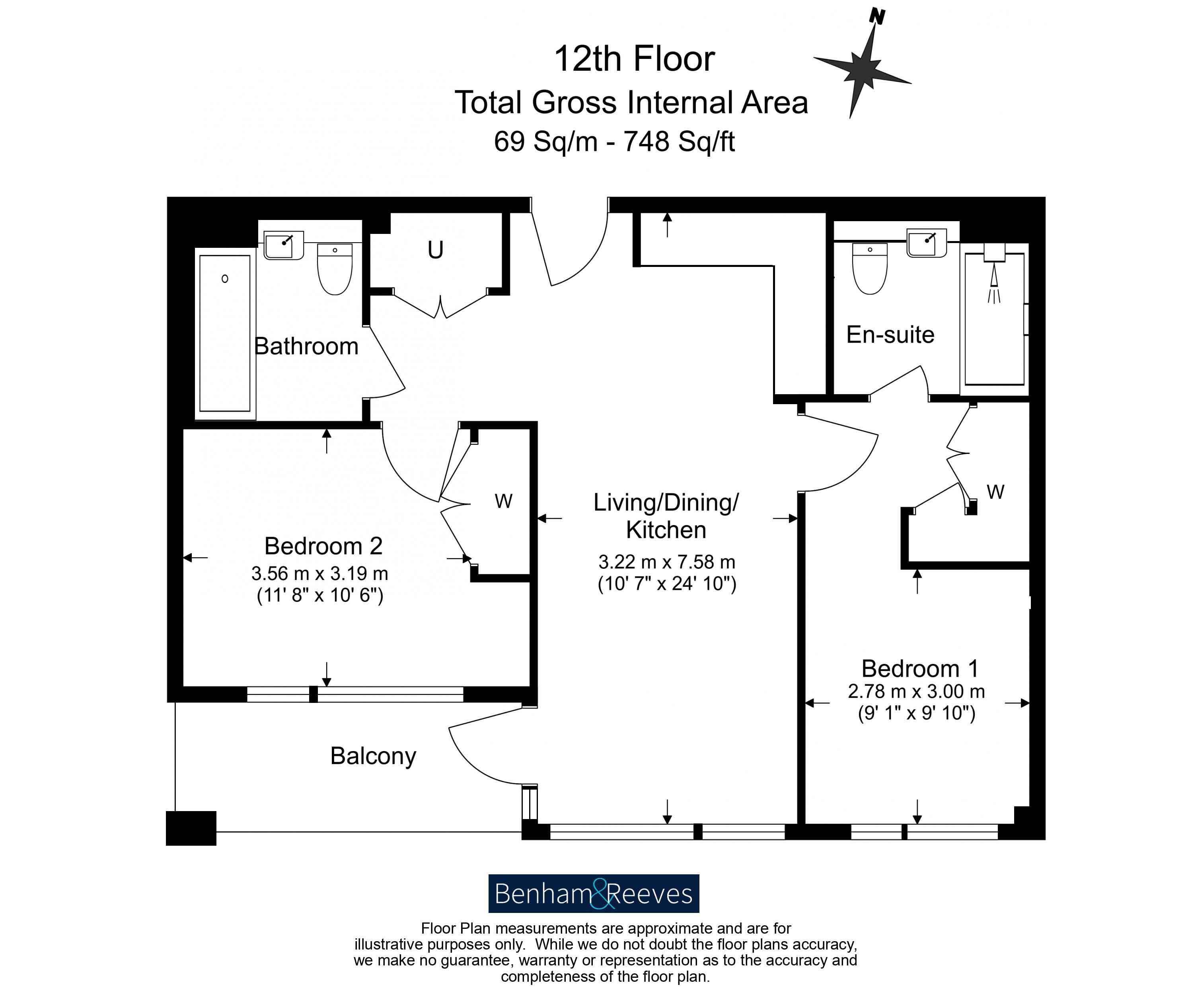 2  bedrooms flat to rent in Oval Village, Vauxhall, SE11-Floorplan
