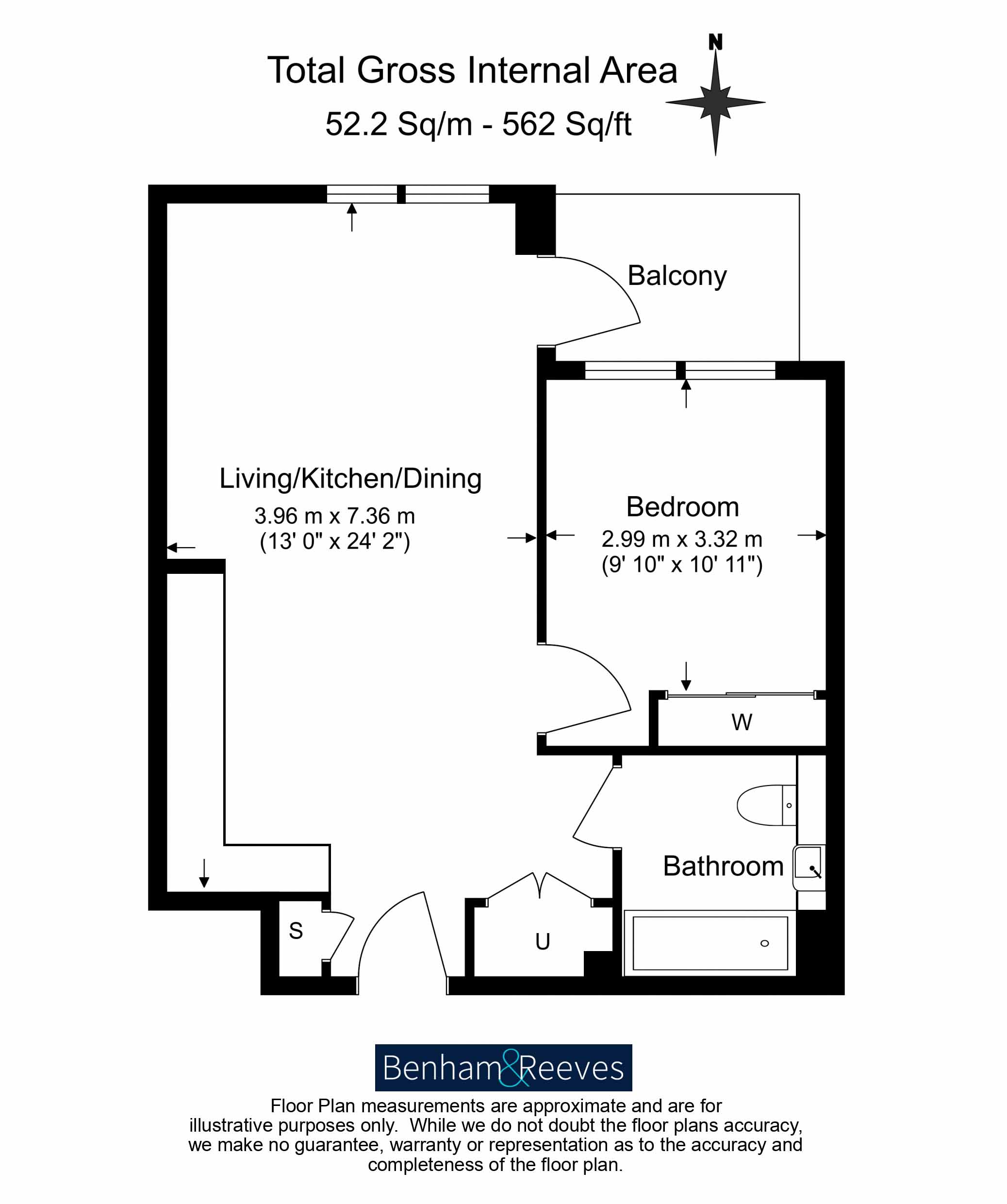 1  bedroom flat to rent in Juniper Gardens, Oval, SE11-Floorplan