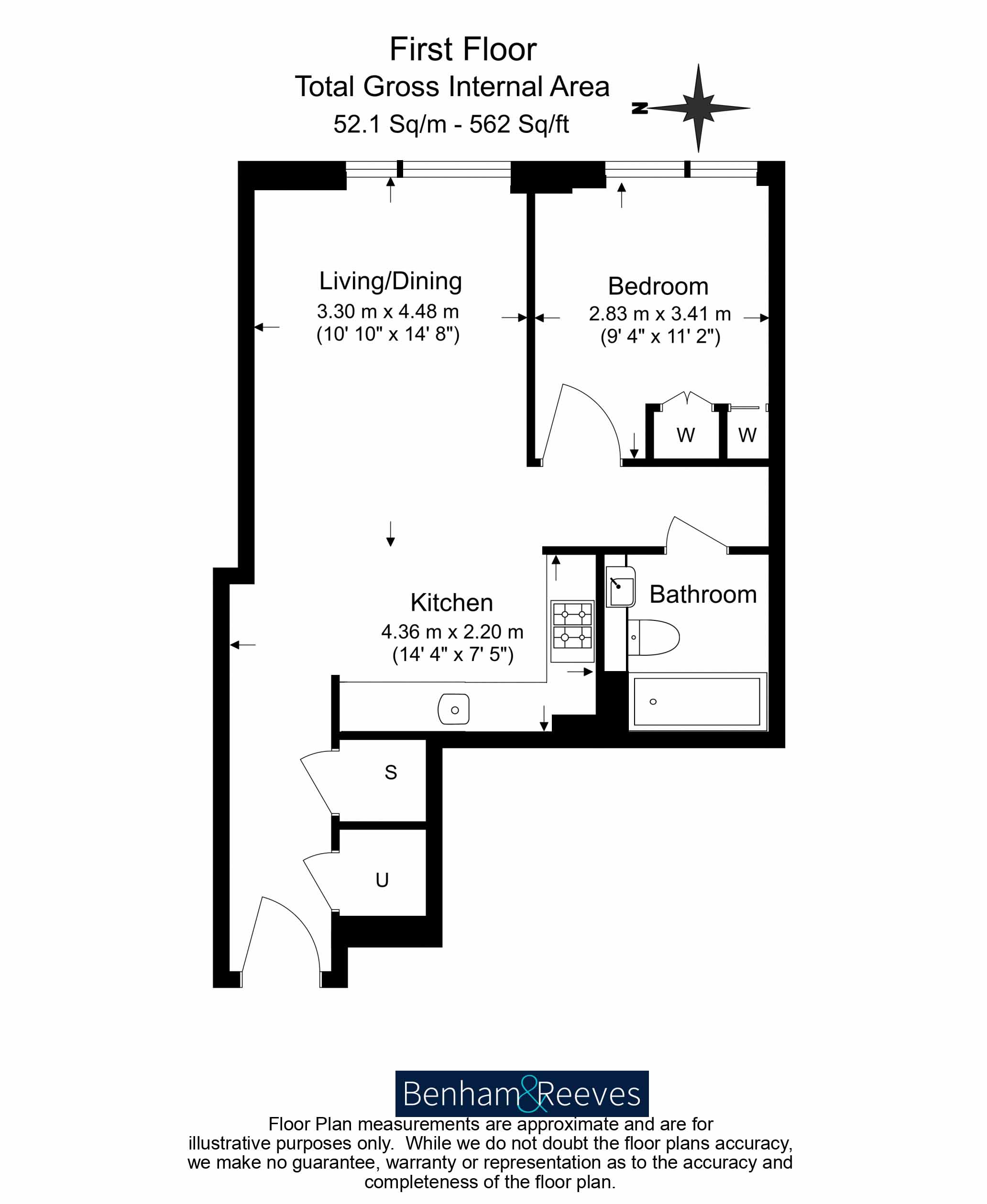 1  bedroom flat to rent in Salisbury House, Battersea, SW11-Floorplan