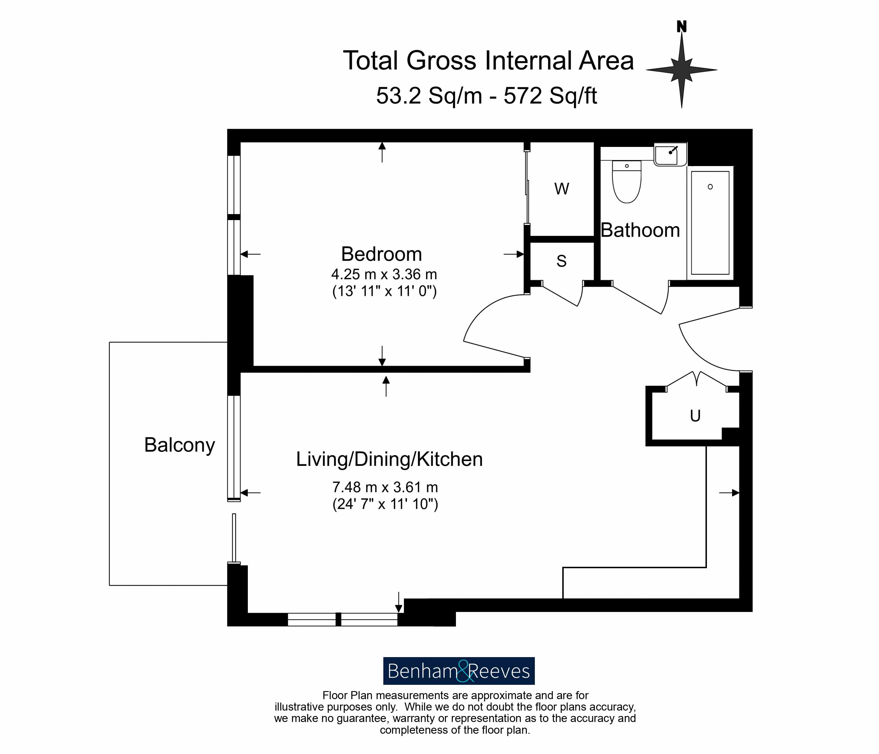 1  bedroom flat to rent in Juniper Gardens, Oval, SE11-Floorplan