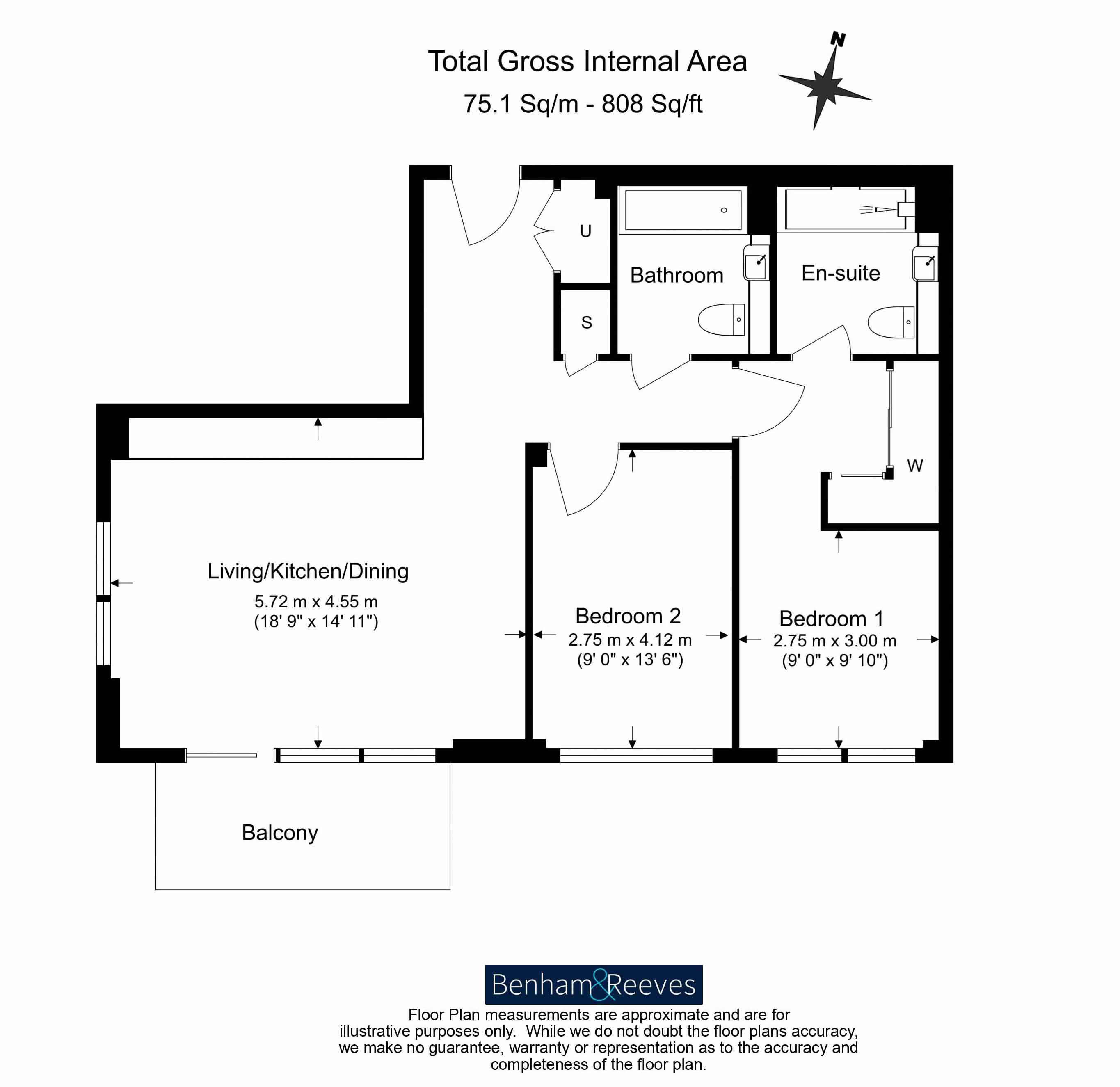2  bedrooms flat to rent in Juniper Gardens, Oval, SE11-Floorplan