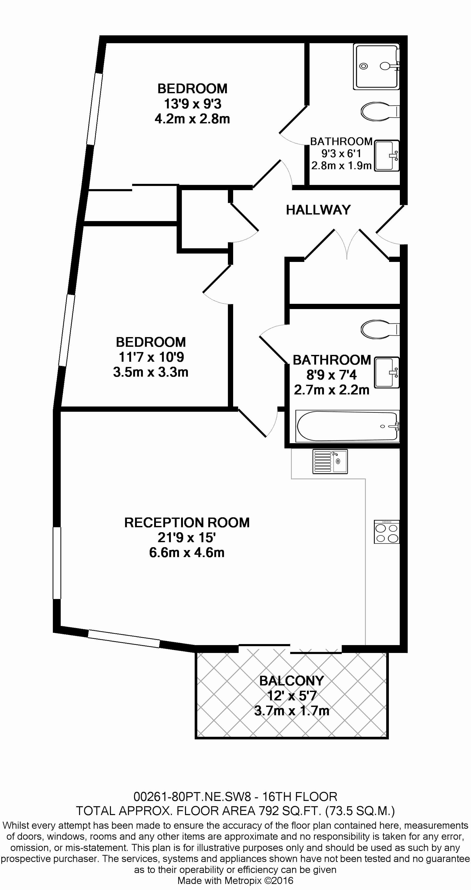 2  bedrooms flat to rent in Hebden Place, Nine Elms, SW8-Floorplan