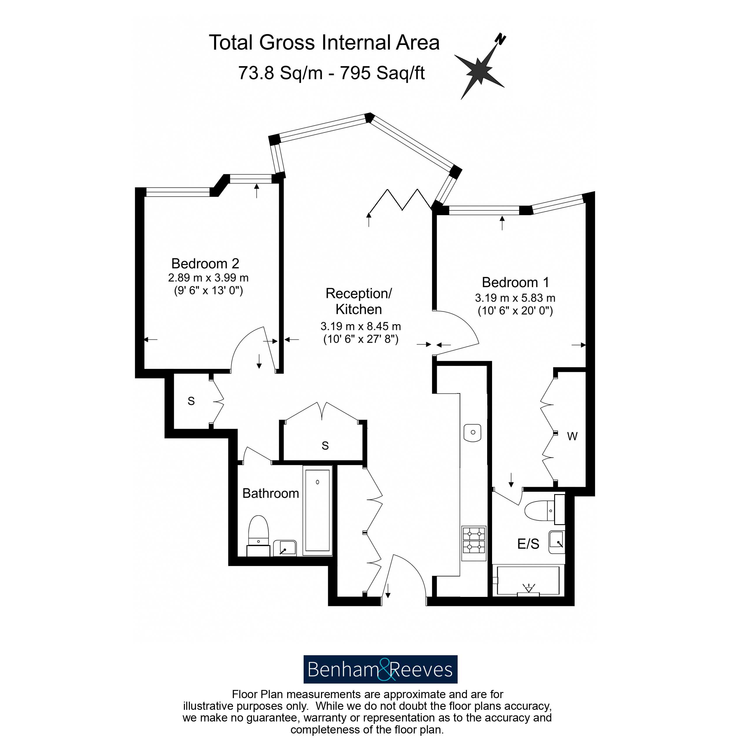 2  bedrooms flat to rent in Prospect Way, Wilshire House, SW11-Floorplan