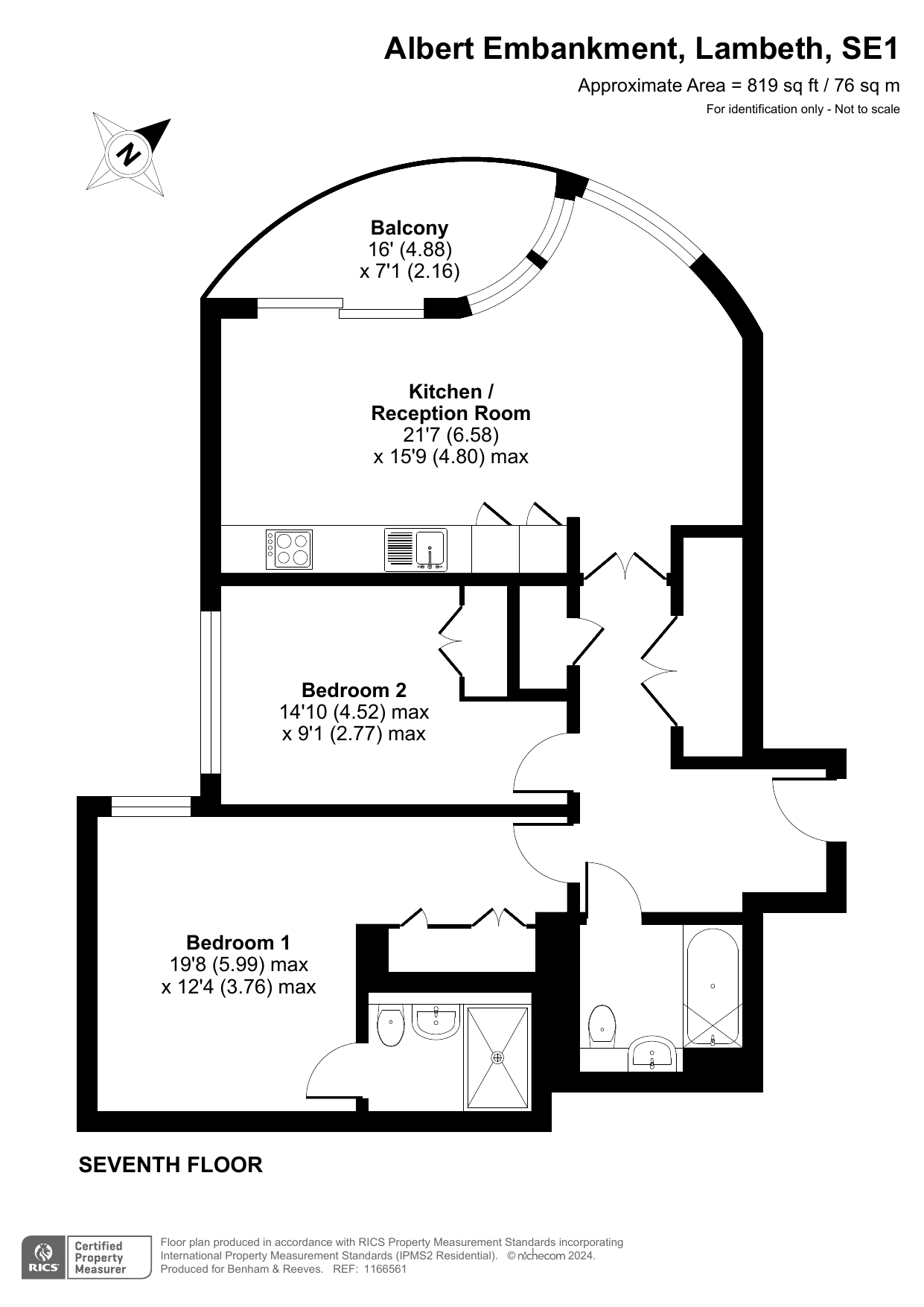 2  bedrooms flat to rent in Albert Embankment, Vauxhall, SE1-Floorplan