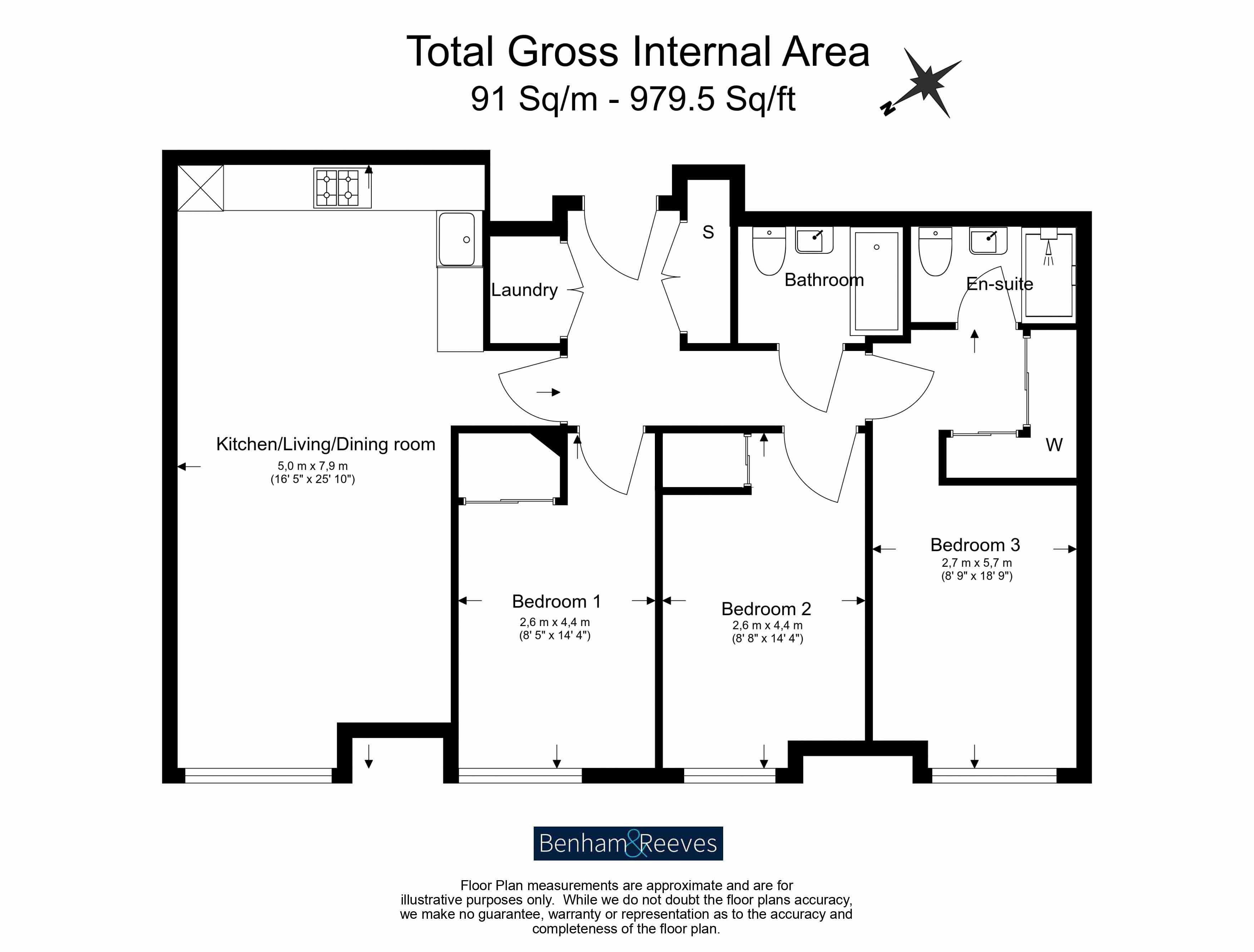 3  bedrooms flat to rent in Pinnacle Apartments, Croydon, CR0-Floorplan