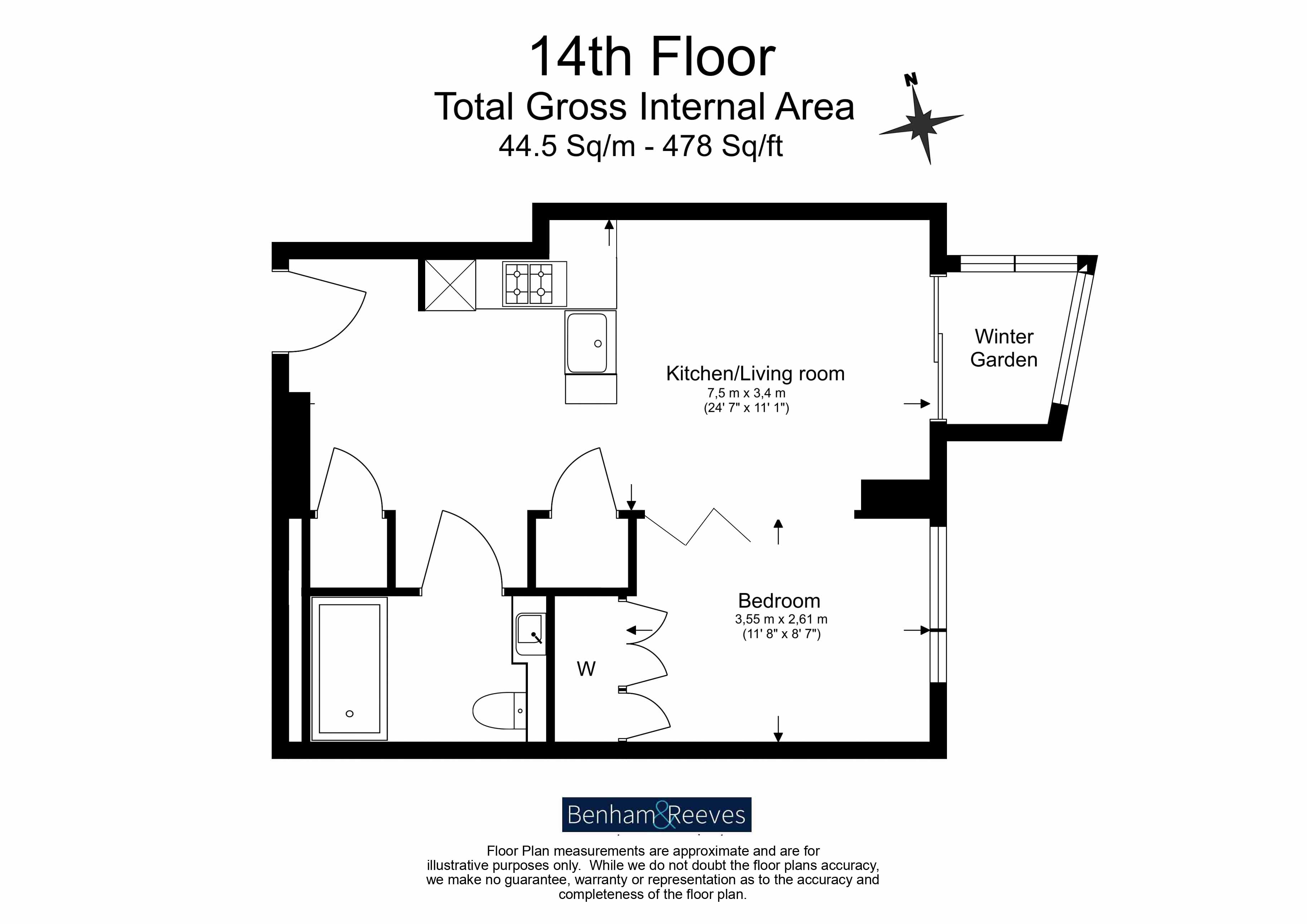Studio  for sale in Damac Tower, Vauxhall, SW8-Floorplan