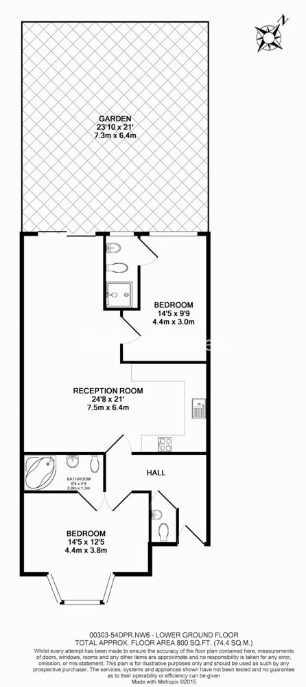 2 bedrooms flat to rent in Dennington Park Road, West Hampstead, NW6-Floorplan