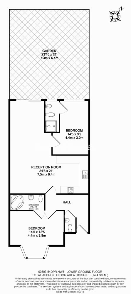 2  bedrooms flat to rent in Dennington Park Road, West Hampstead, NW6-Floorplan