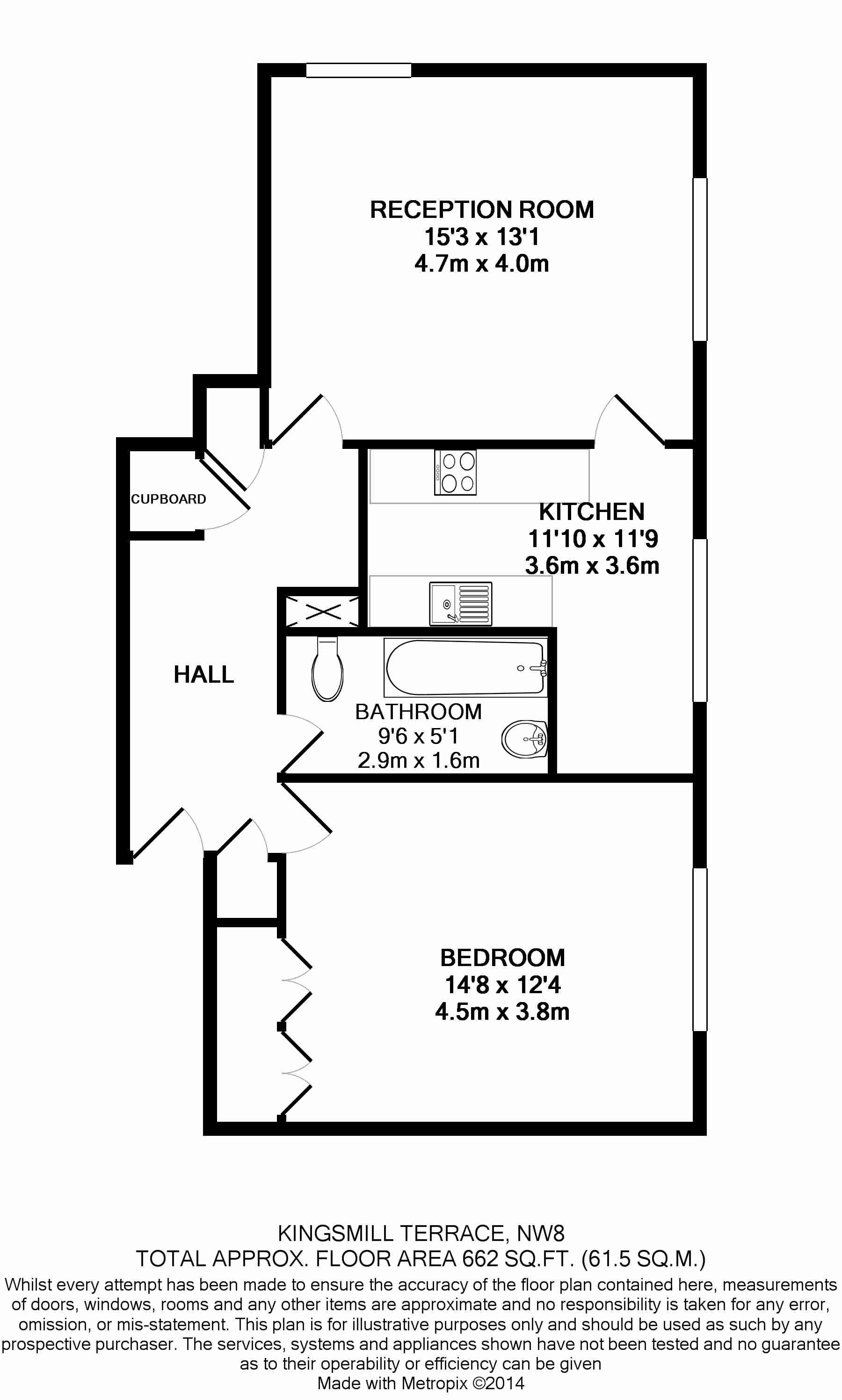 1  bedroom flat to rent in Kingsmill Terrace, St. John's Wood, NW8-Floorplan