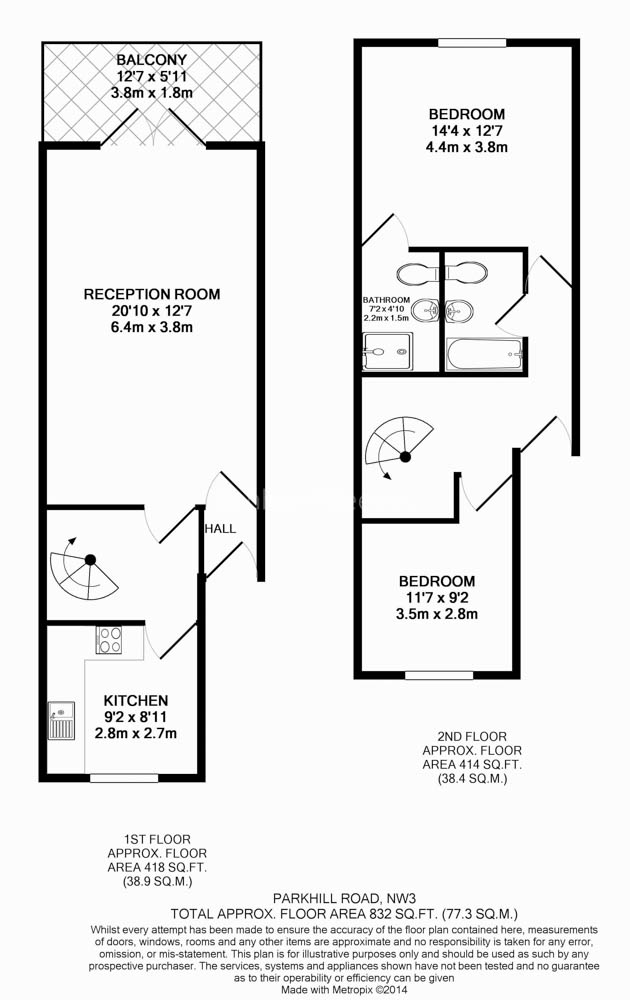 2 bedrooms flat to rent in Parkhill Road, Belsize Park, NW3-Floorplan