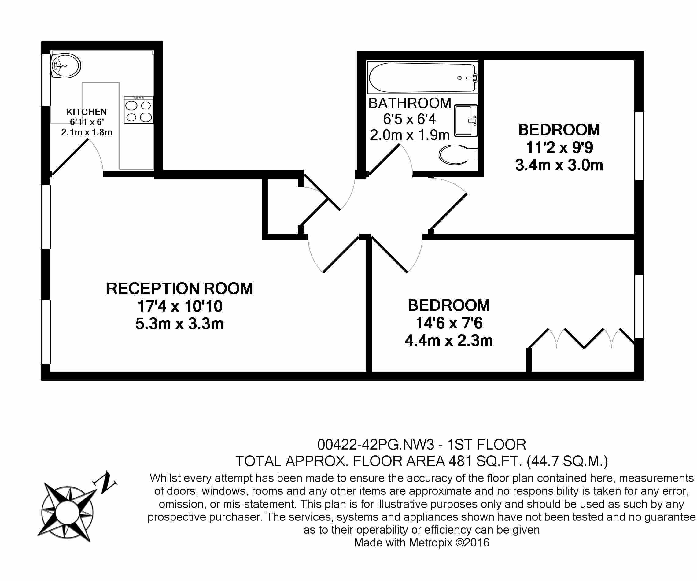 2  bedrooms flat to rent in Primrose Gardens, Belsize Park, NW3-Floorplan