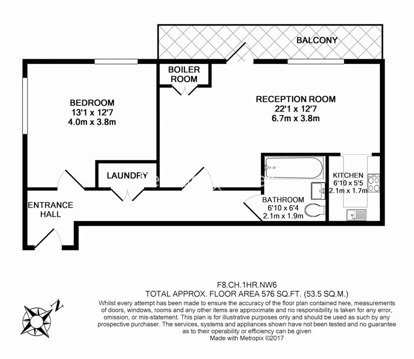 1 bedroom flat to rent in Hansel Road, Hampstead, NW6-Floorplan