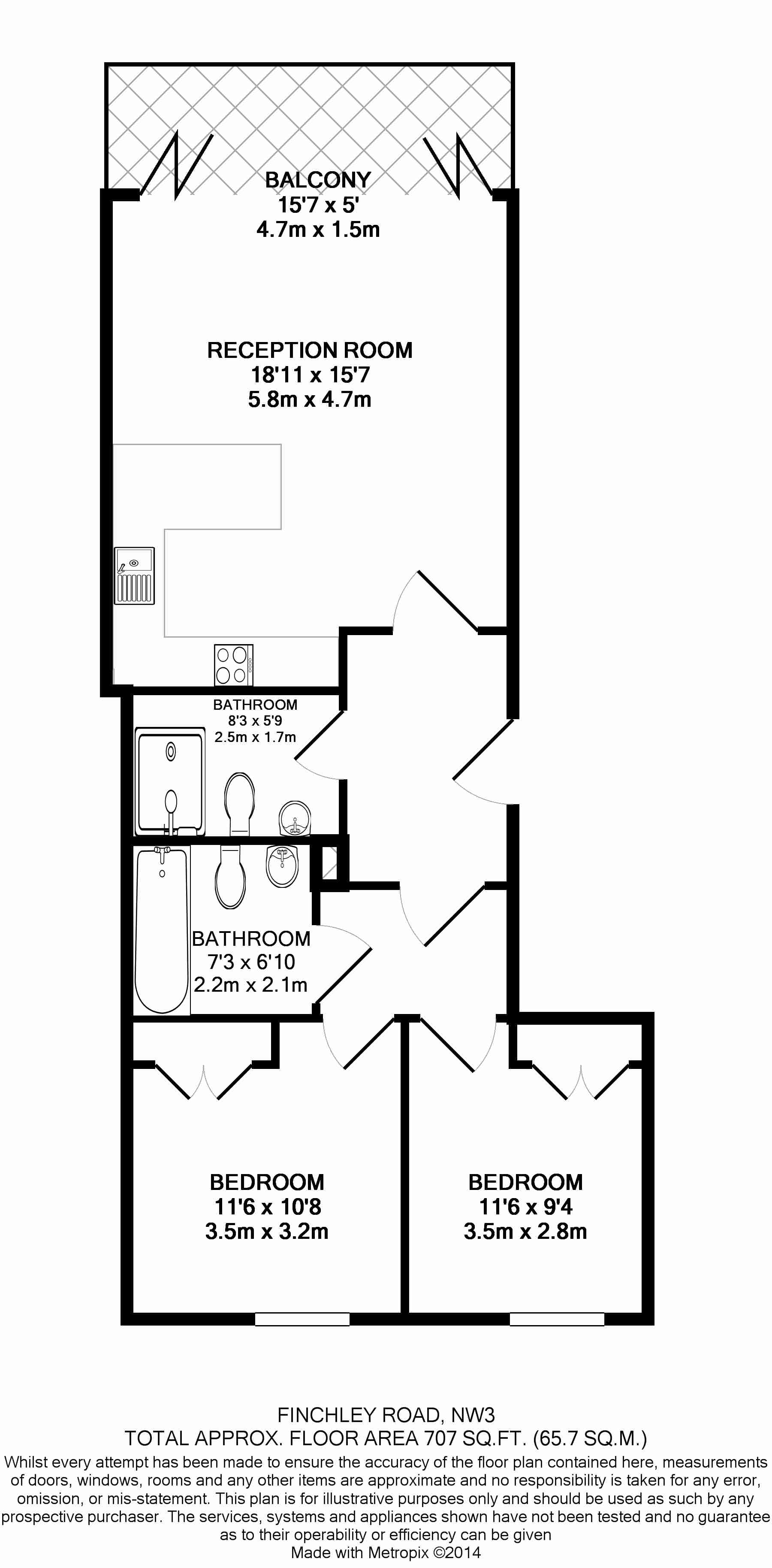 2  bedrooms flat to rent in Finchley Road, Hampstead, NW3-Floorplan