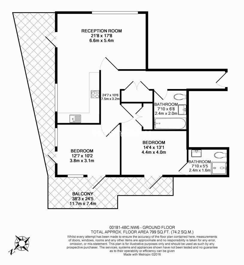 2  bedrooms flat to rent in Maygrove Road, West Hampstead, NW6-Floorplan