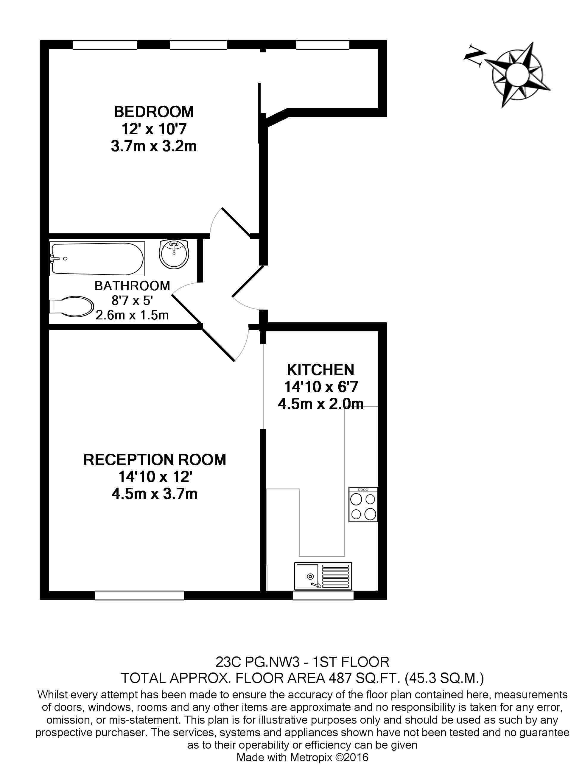 1  bedroom flat to rent in Primrose Gardens, Belsize Park, NW3-Floorplan