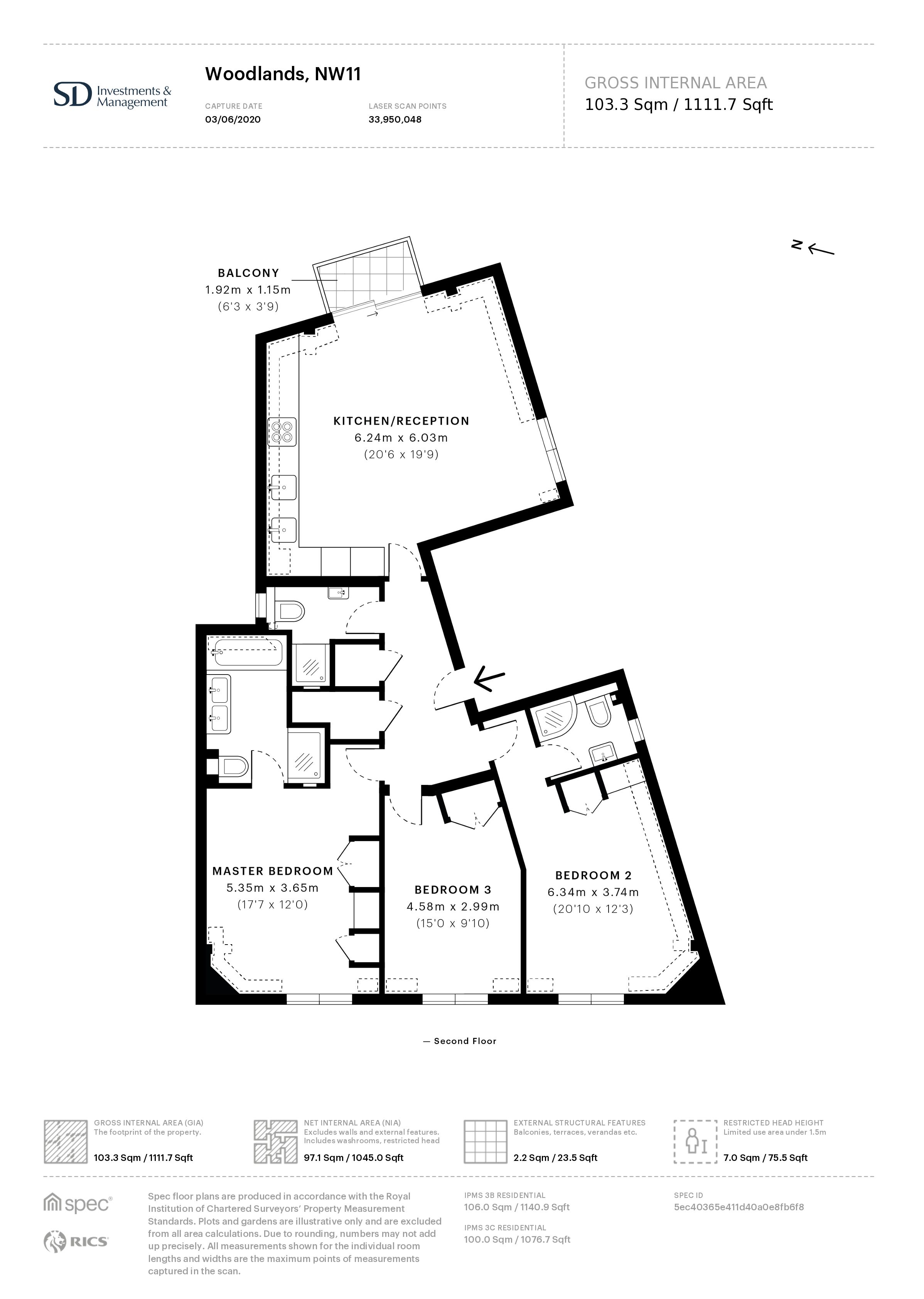 3  bedrooms flat to rent in Golders Green, Hampstead, NW11-Floorplan