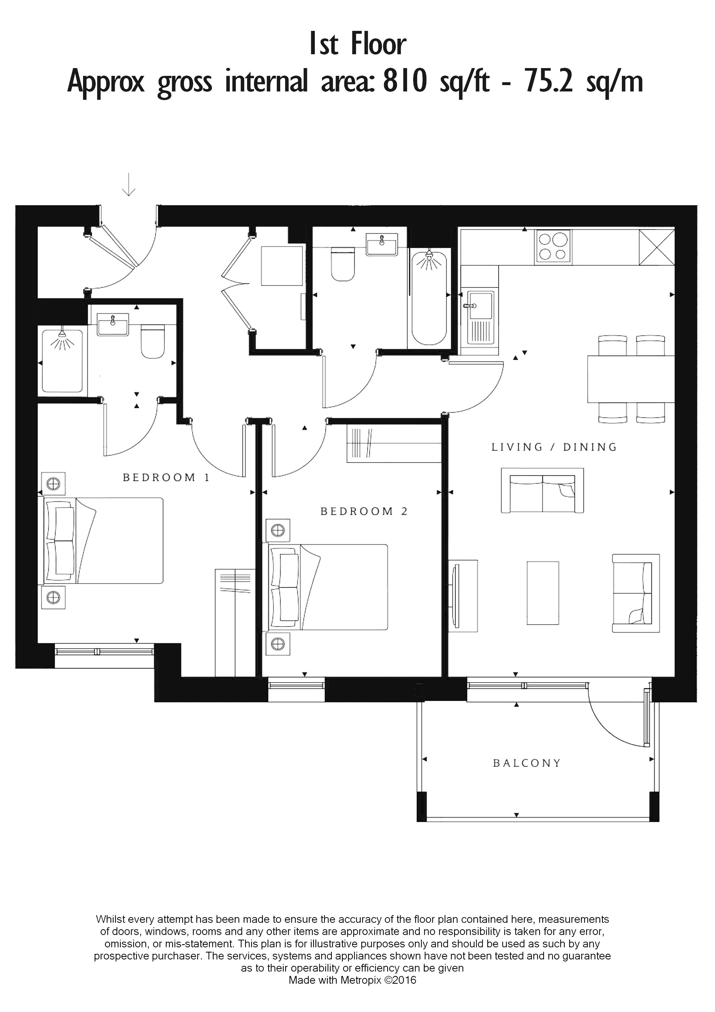 2 bedrooms flat to rent in Bittacy Hill, Hampstead, NW7-Floorplan