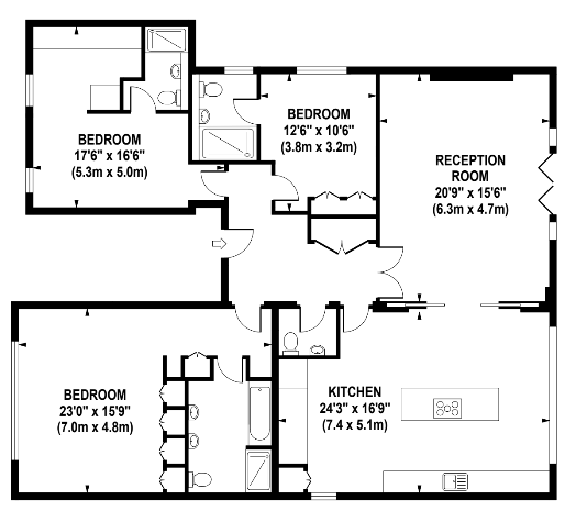 3  bedrooms flat to rent in Lyndhurst Road, Hampstead, NW3-Floorplan