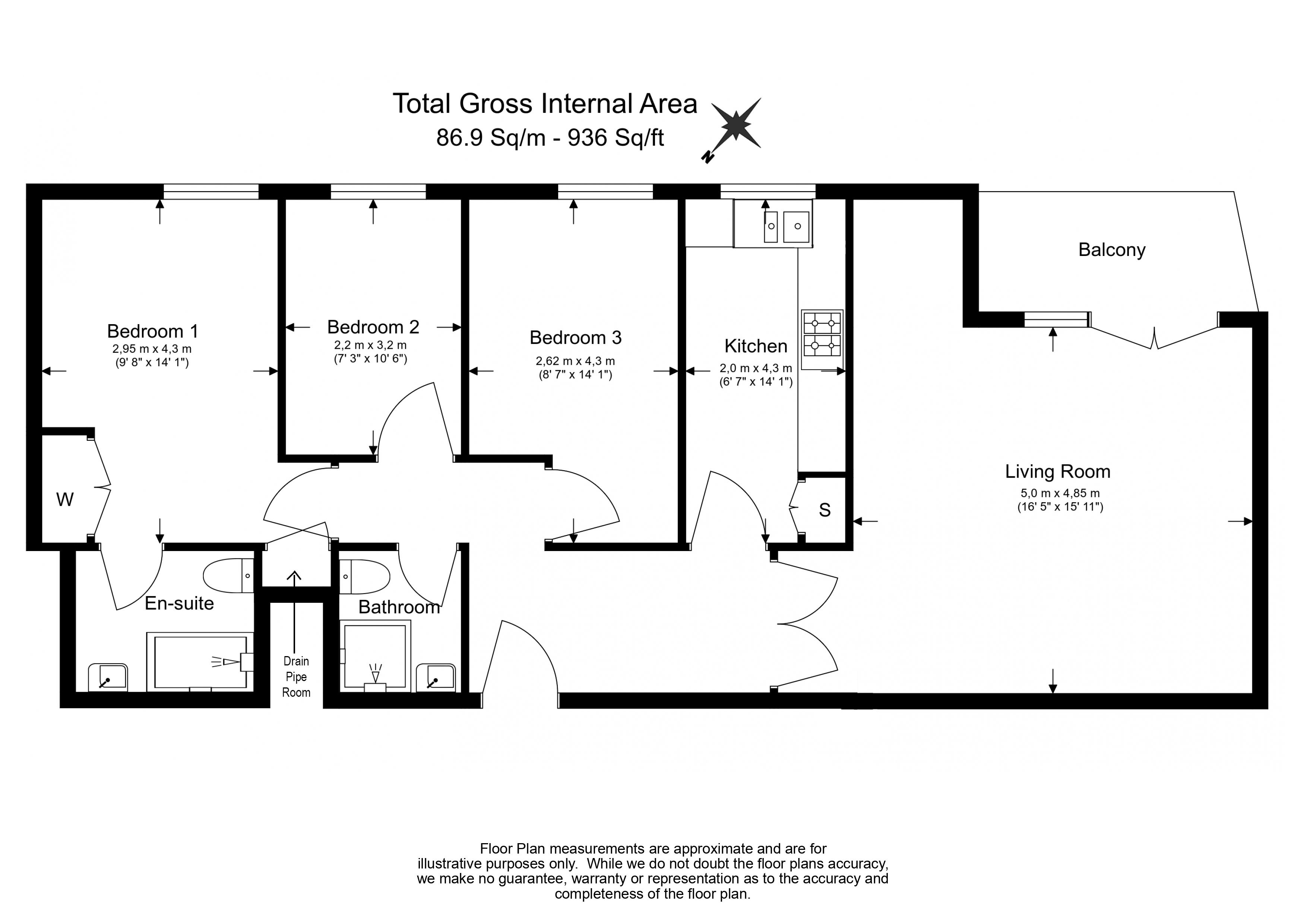 3  bedrooms flat to rent in Regents Plaza Apartments, Greville Road, NW6-Floorplan