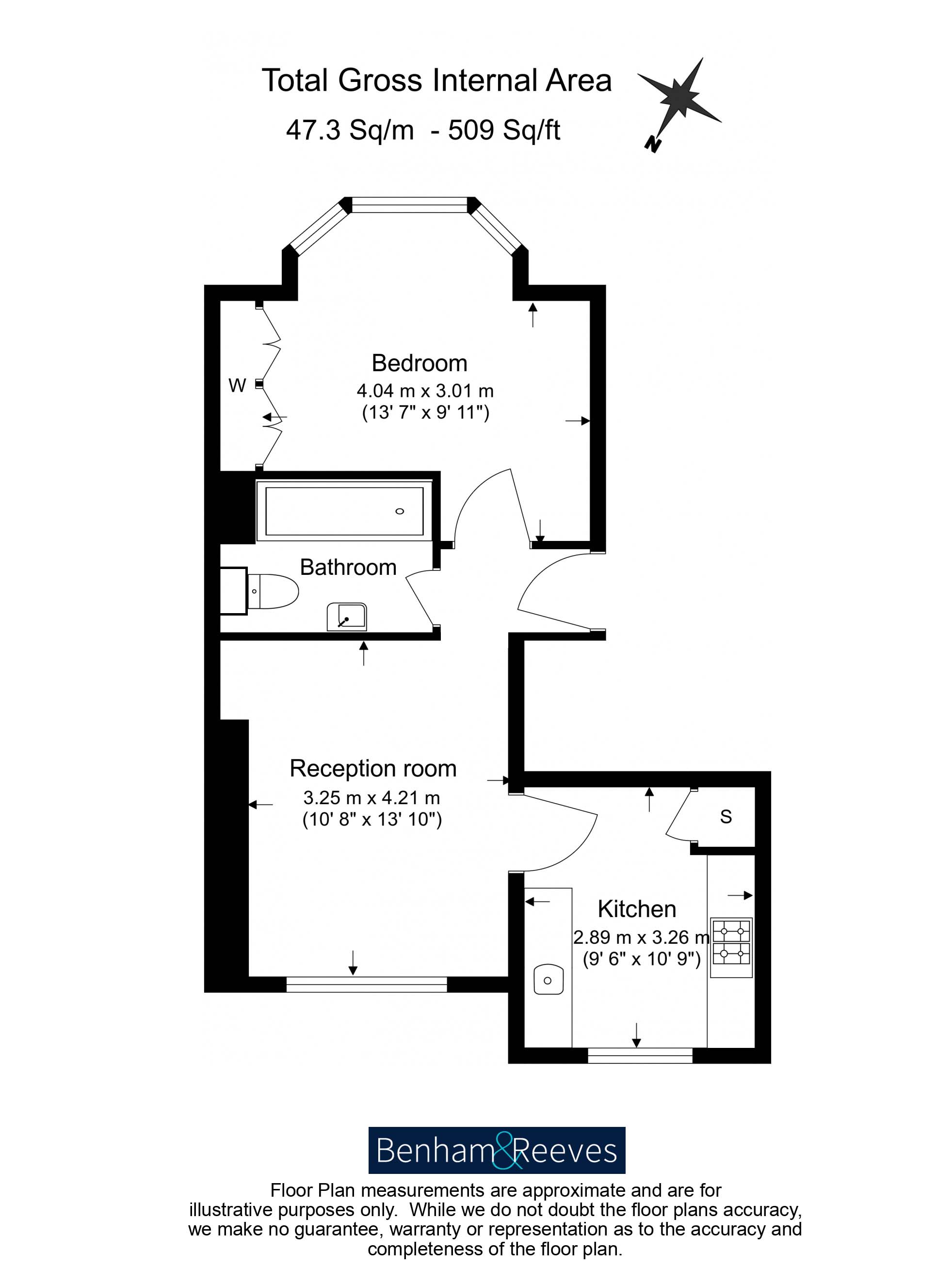 1  bedroom flat to rent in Hemstal Road, Hampstead, NW6-Floorplan