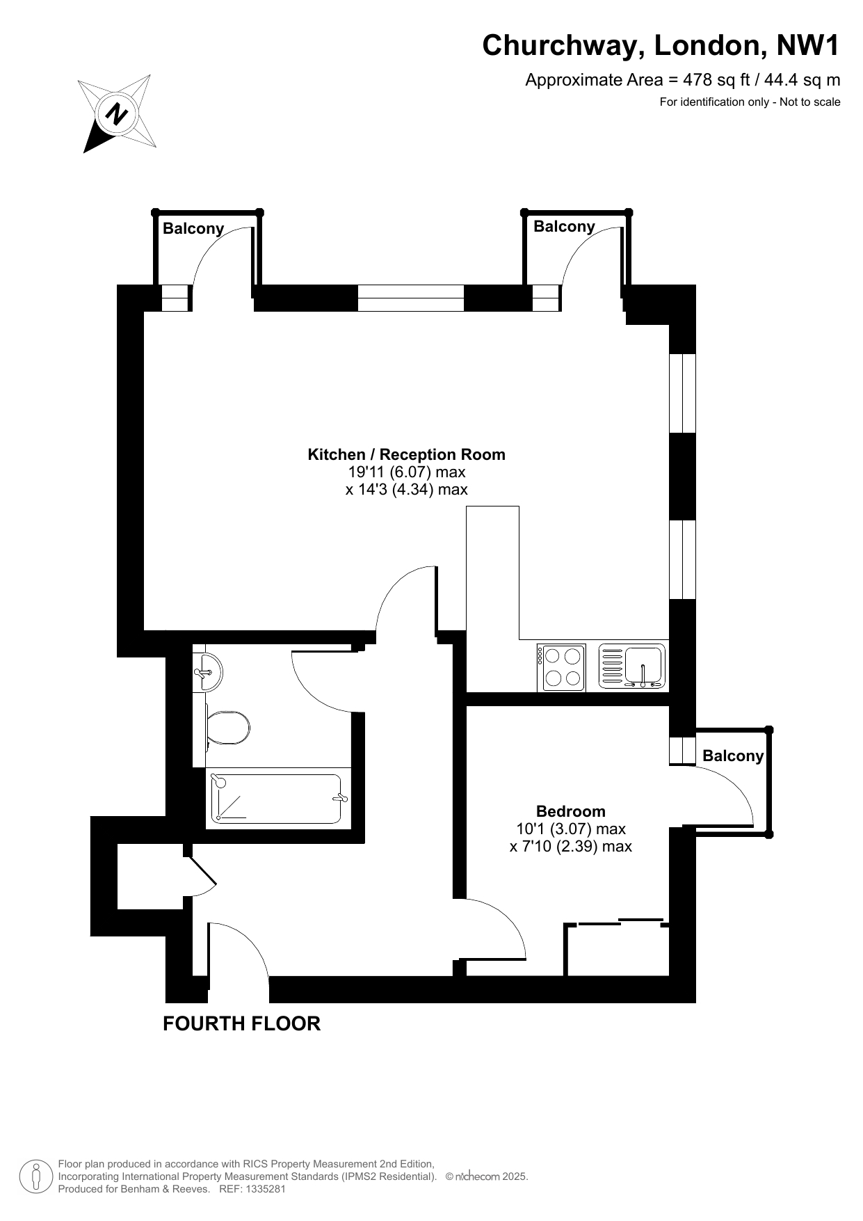 1  bedroom flat to rent in Churchway, Euston, NW1-Floorplan