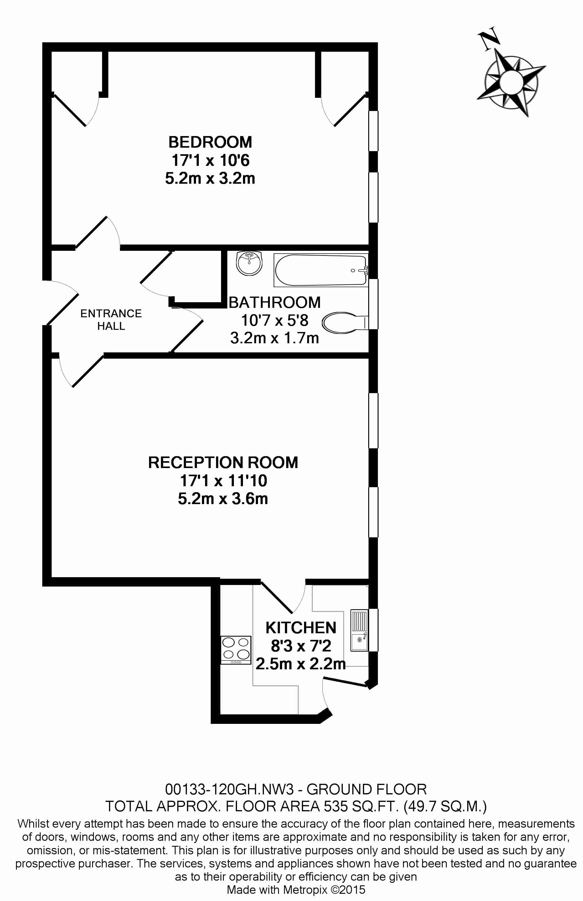 1  bedroom flat to rent in Prince Arthur Road, Hampstead, NW3-Floorplan