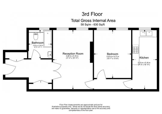 1  bedroom flat to rent in Prince Arthur Road, Hampstead, NW3-Floorplan