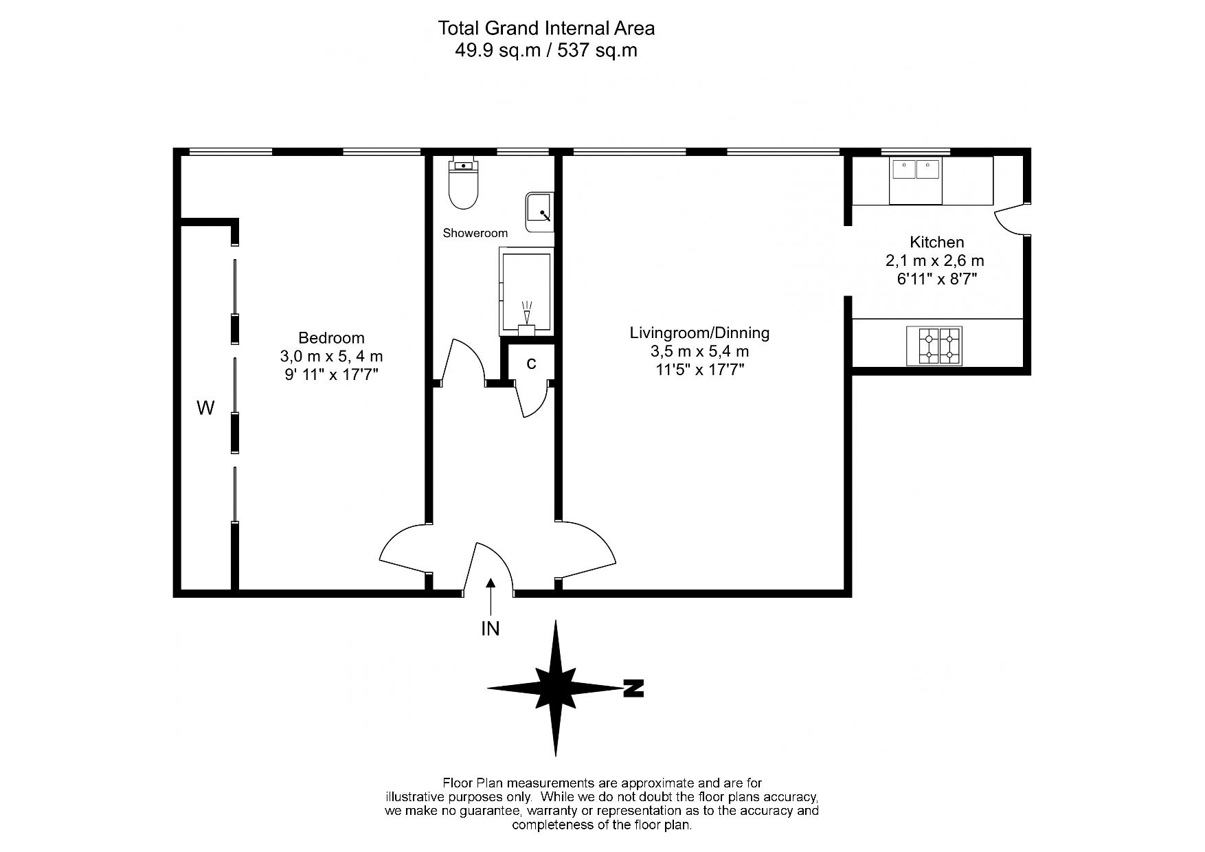 1  bedroom flat to rent in Prince Arthur Road, Hampstead, NW3-Floorplan