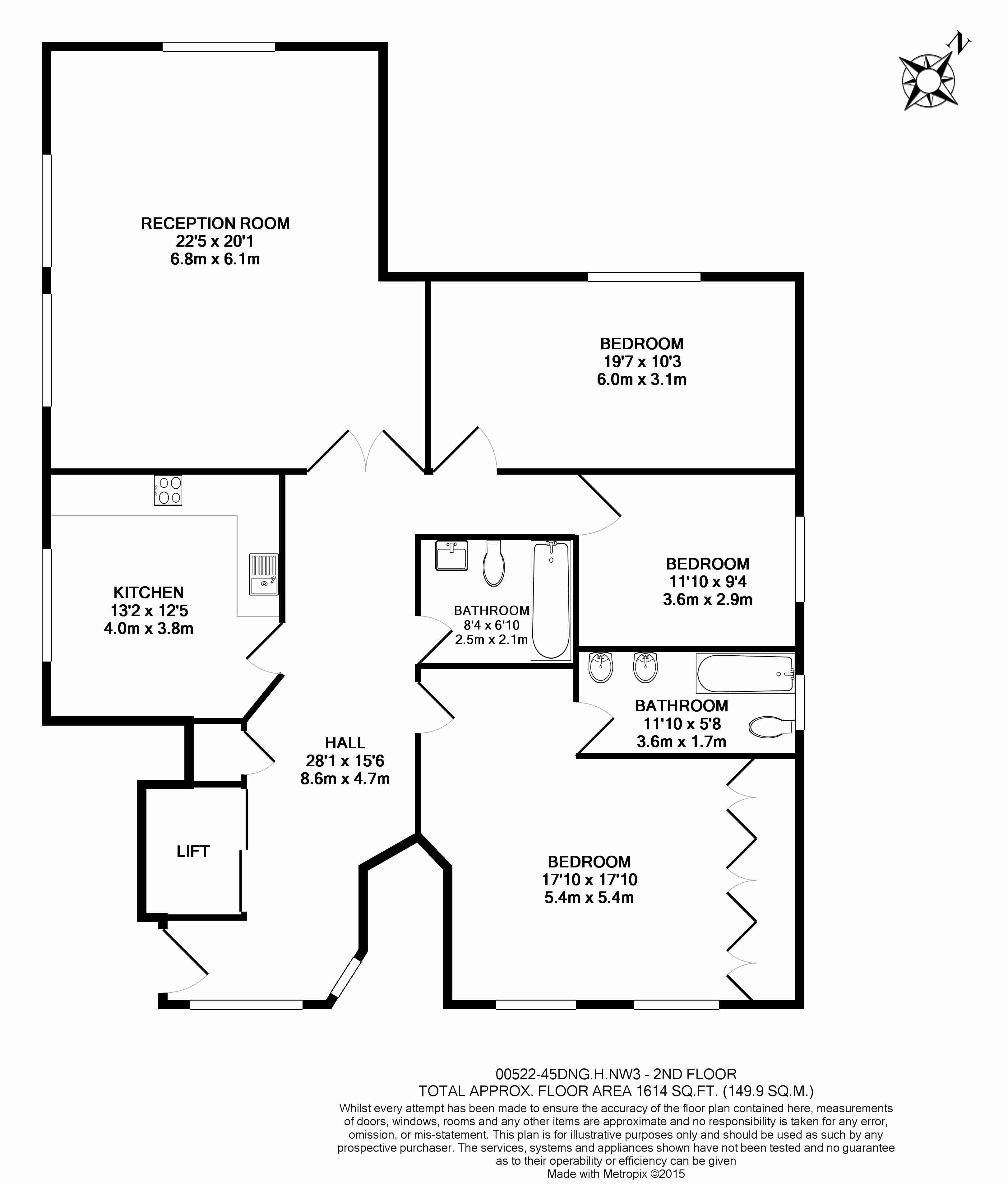 3 bedrooms flat to rent in Netherhall Gardens, Hampstead, NW3-Floorplan