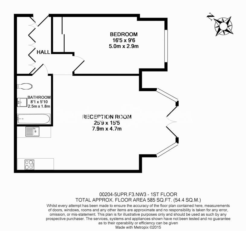 1  bedroom flat to rent in Upper Park Road, Belsize Park, NW3-Floorplan