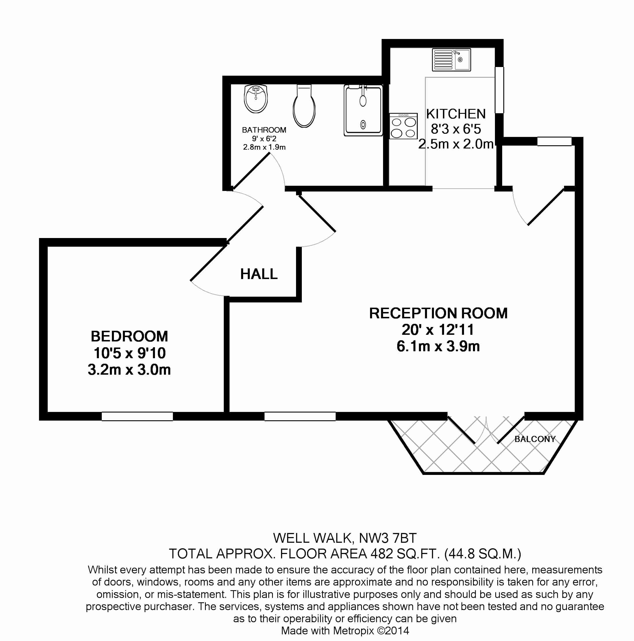 1  bedroom flat to rent in Well Walk, Hampstead, NW3-Floorplan