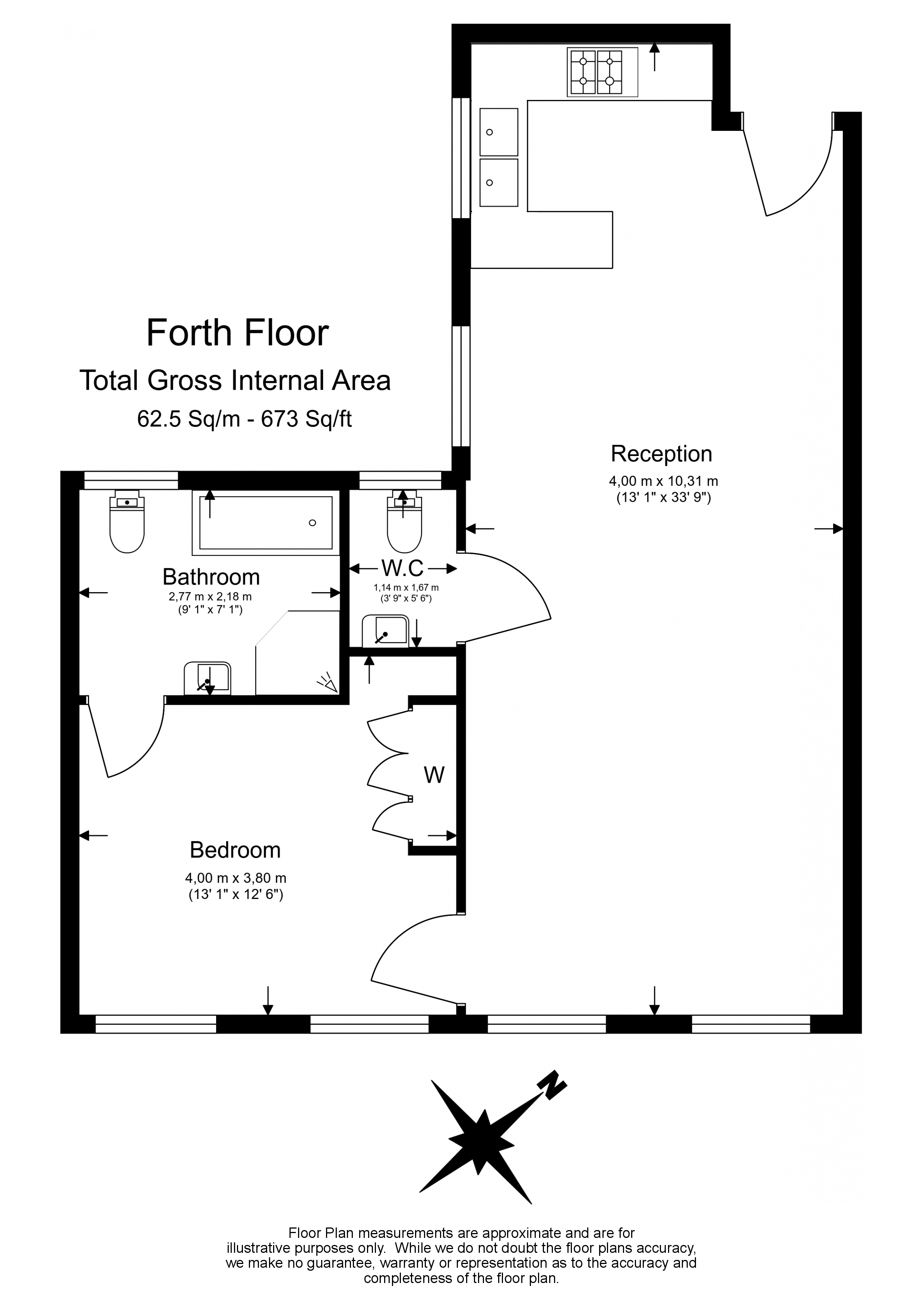1  bedroom flat to rent in St Georges Court, Brompton Road, SW3-Floorplan