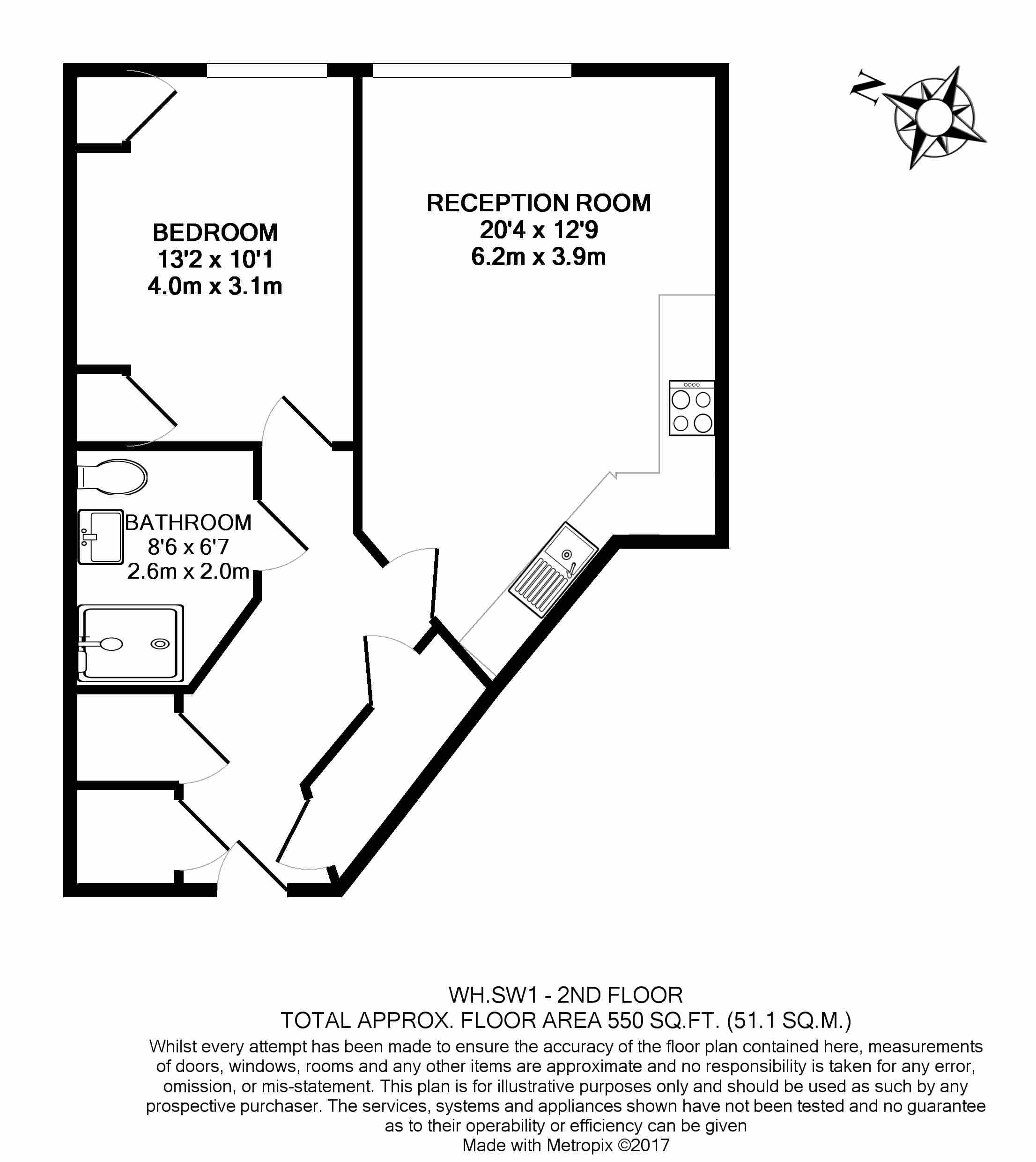 1  bedroom flat to rent in Wellington House, Buckingham Gate, SW1-Floorplan