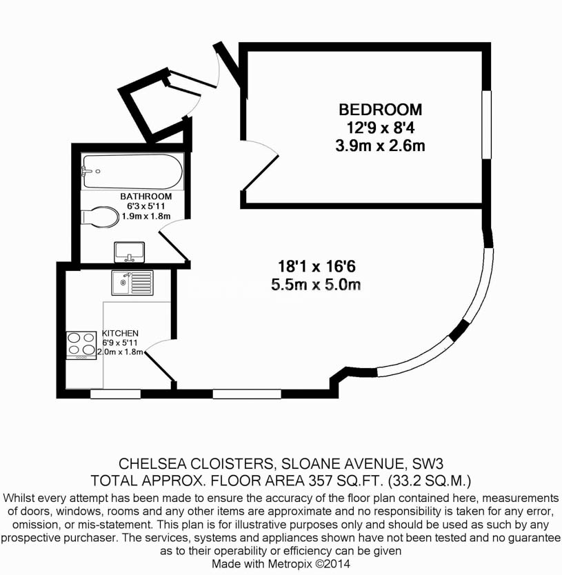 1 bedroom flat to rent in Chelsea Cloisters, Sloane Avenue SW3-Floorplan
