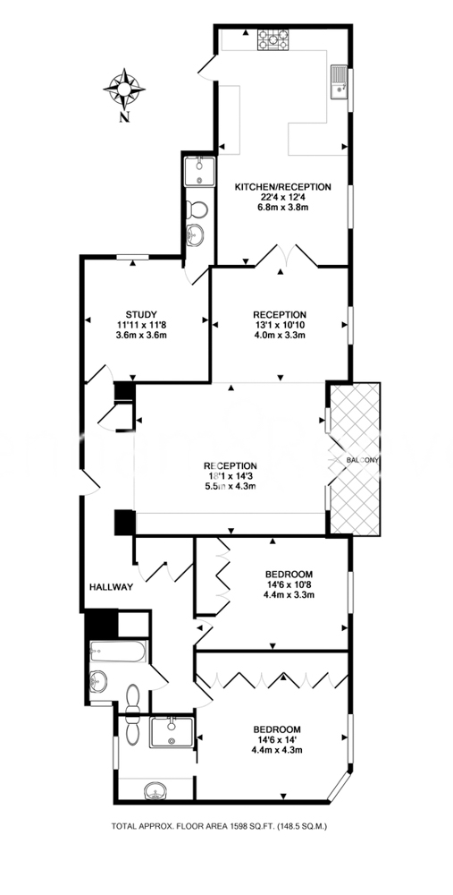 3 bedrooms  for sale in Kingston House South, Knightsbridge SW7-Floorplan