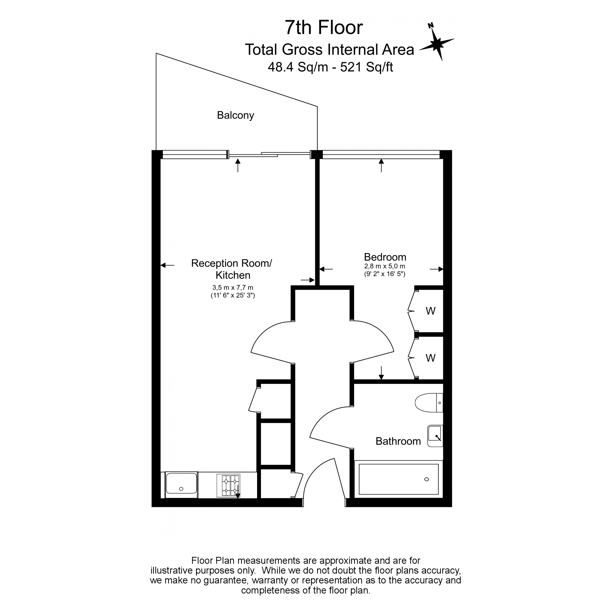 1  bedroom flat to rent in Caro Point, Grosvenor Waterside, SW1-Floorplan