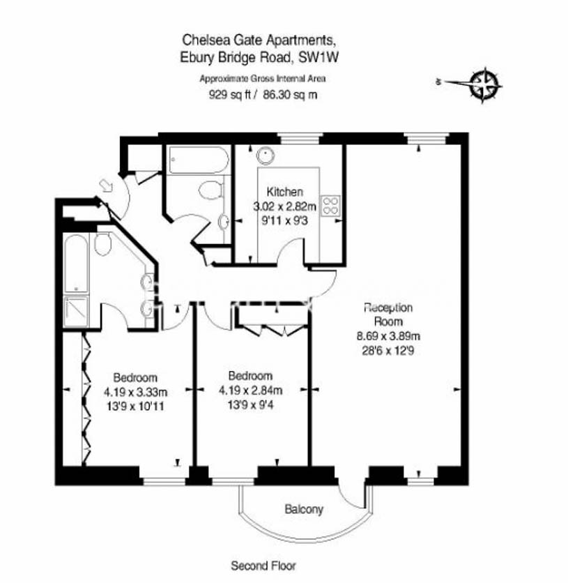 2 bedrooms flat to rent in Chelsea Gate Apartments, SW1W-Floorplan