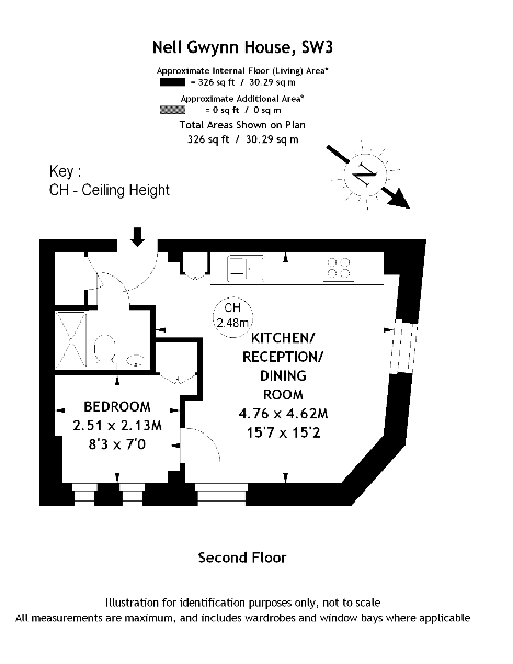 1  bedroom flat to rent in Nell Gwynn House, Sloane Avenue, SW3-Floorplan